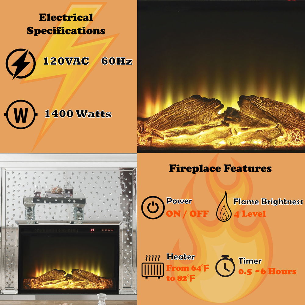 Nysa - 40" Fireplace - Mirrored & Faux Crystals