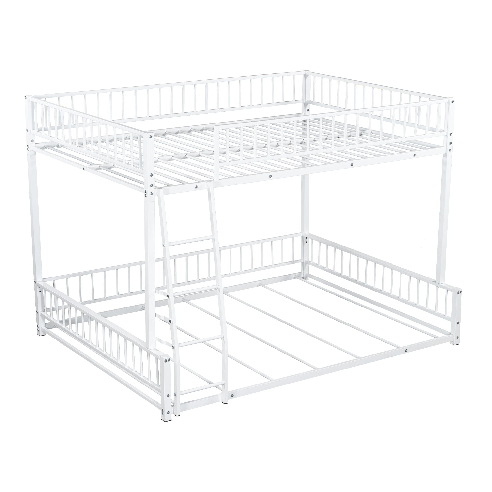 Bunk Bed Frame With Ladder And Safety Guardrails
