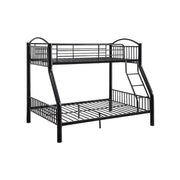 ACME The Cayelynn bunk bed is a great way to free up space in a kids bedroom. It is a round metal tube design and features a built in ladder to the upper bed that also has a guardrail. | Meri Furniture