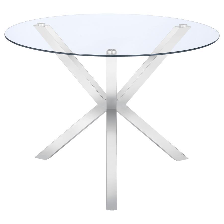 Coaster Fine Furniture Vance - Round Glass Top Asterisk Dining Table - Chrome | Meri Furniture