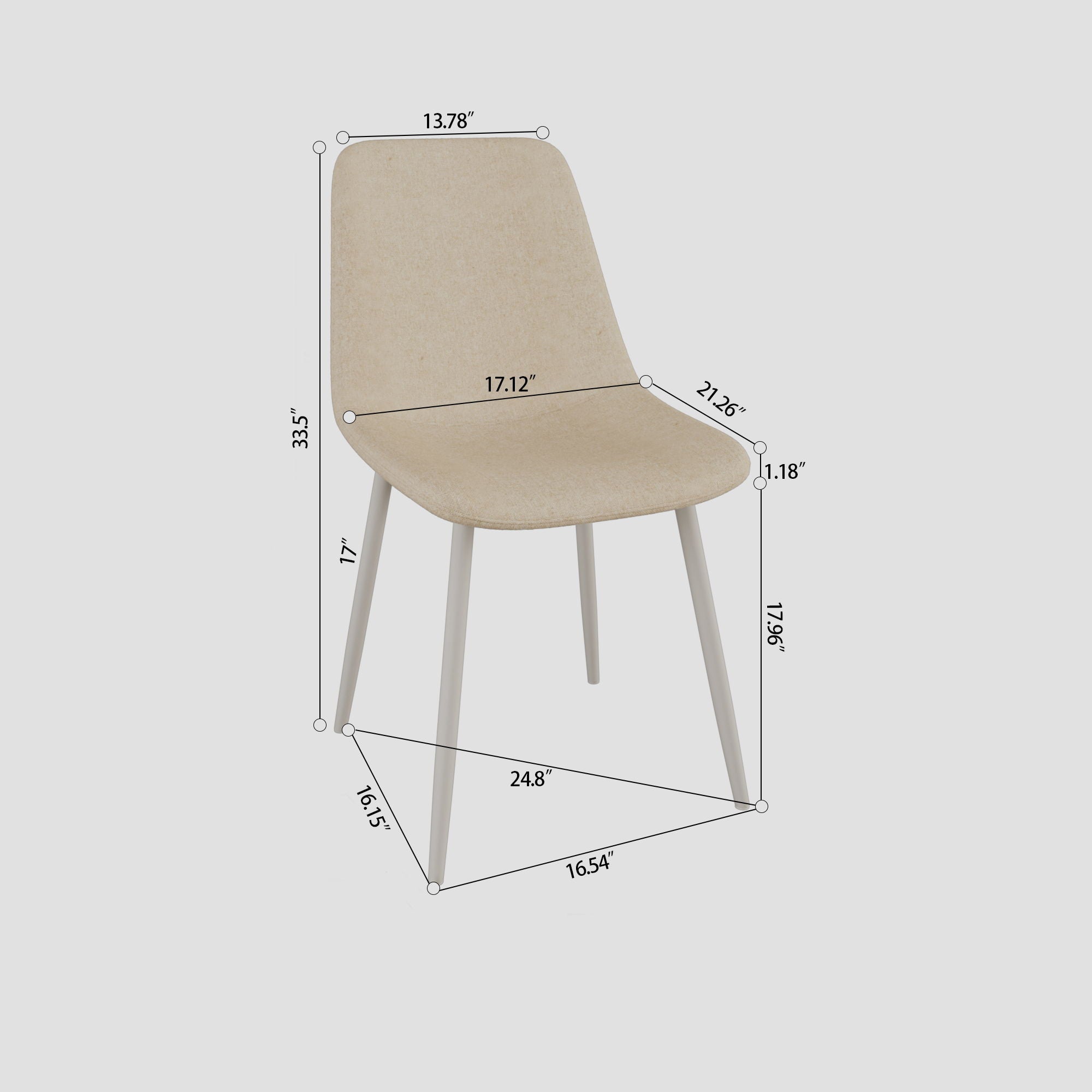 Modern Kitchen Dining Chairs (Set of 4) With Linen Padding And Sturdy Metal Legs - Beige