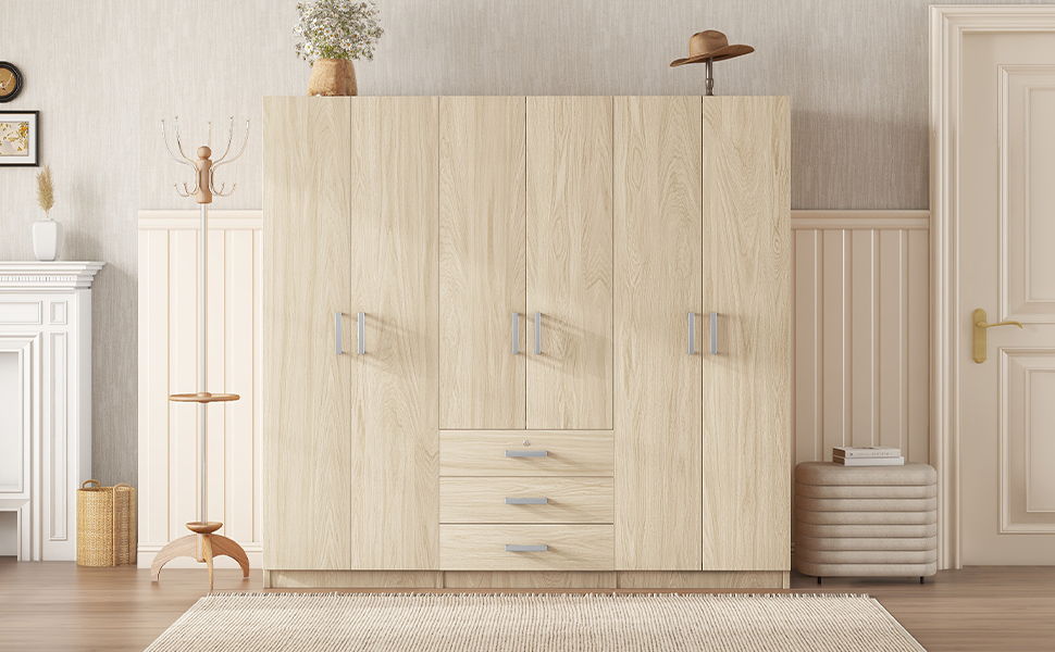 6 Doors Wardrobe Storage For Bedroom, With Big Drawers