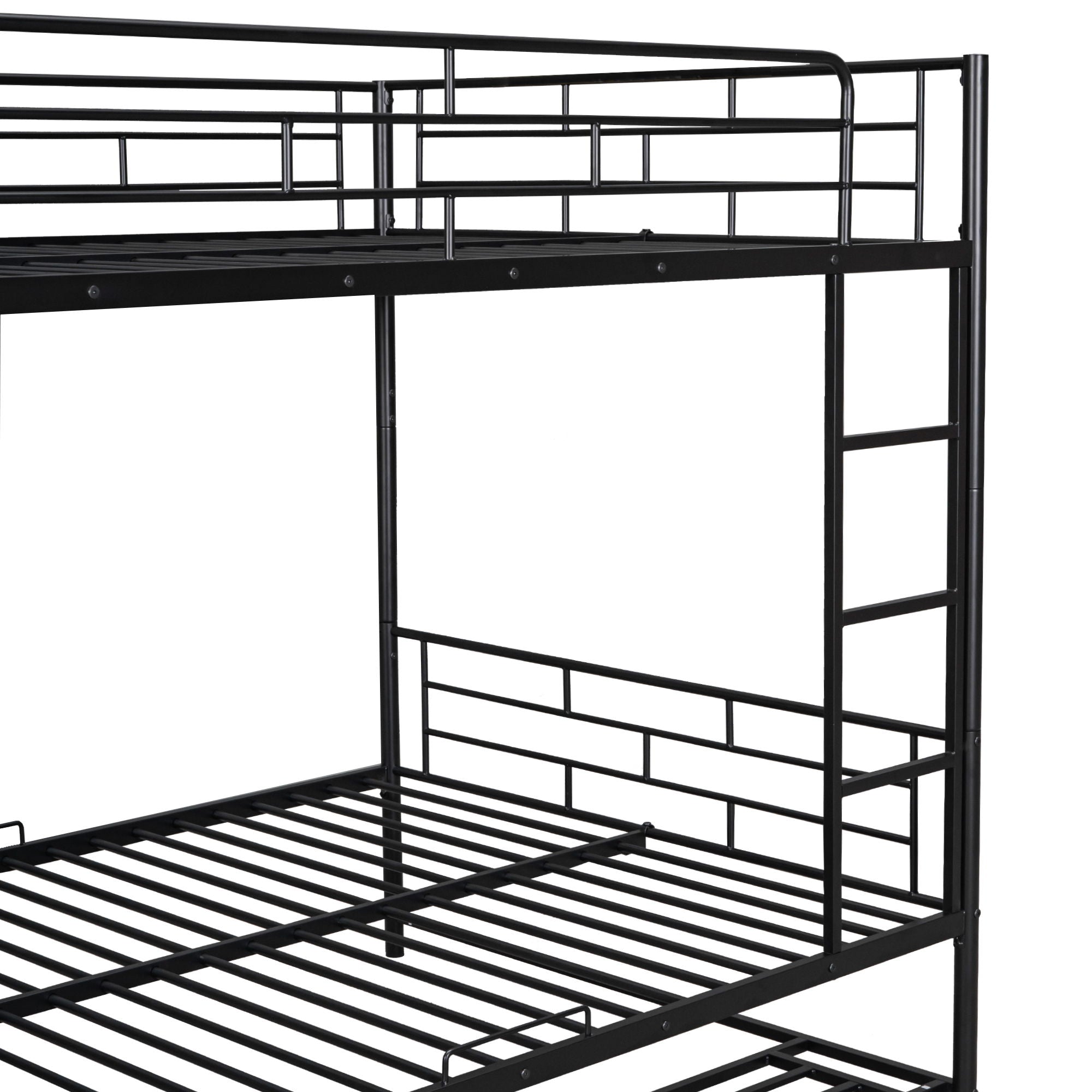 Metal Bunk Bed With Shelf And Guardrails