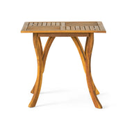 Outdoor Rectangular Table With Curved Legs And Perpendicular Wooden Slats Table Top