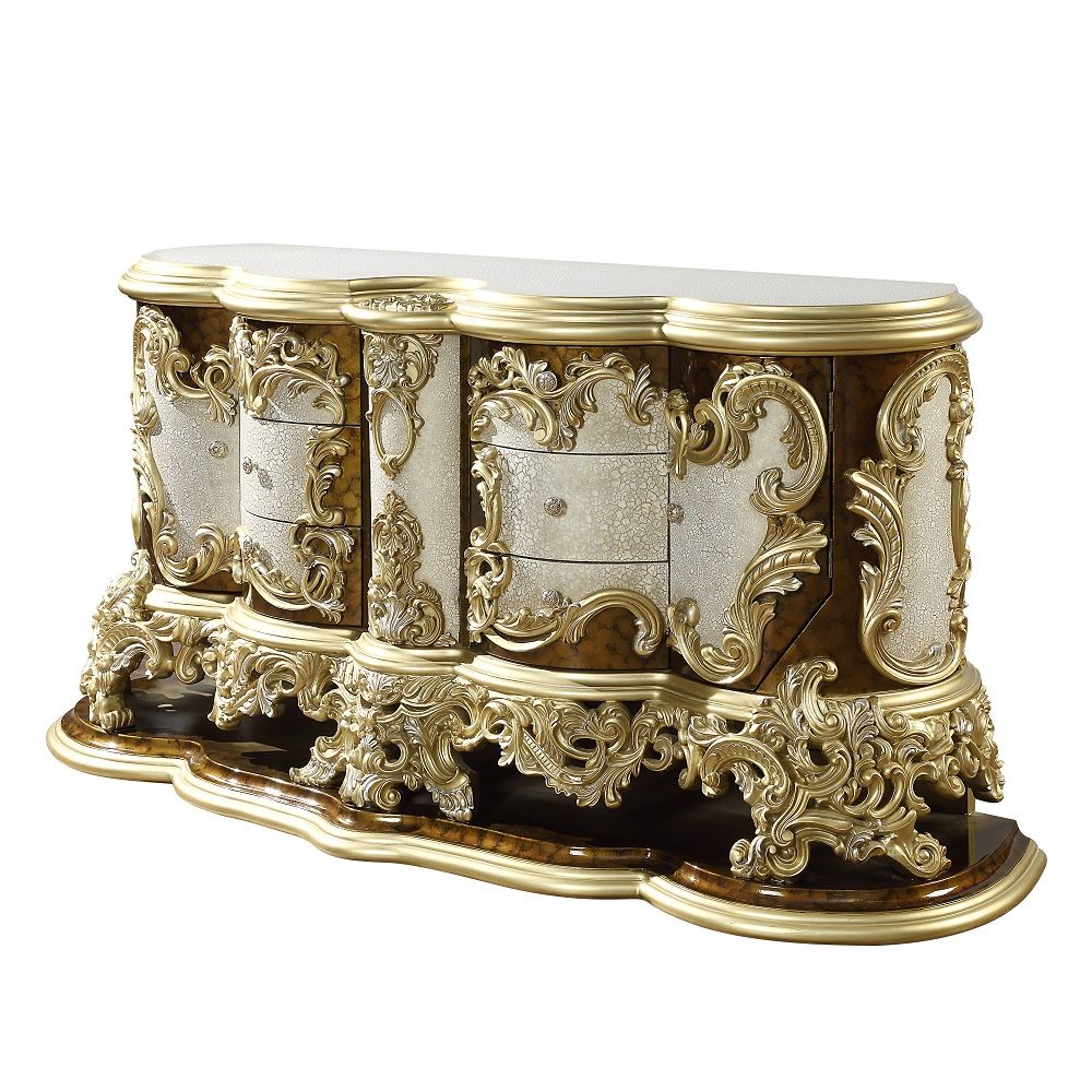 ACME Desiderius - Dresser - Antique Gold & Hand Painted Brown | Meri Furniture
