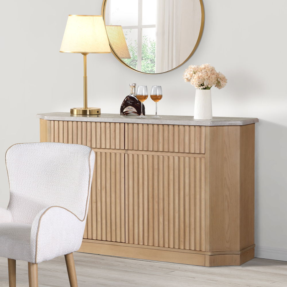 ACME Qwin - Server With Marble Top - Oak | Meri Furniture