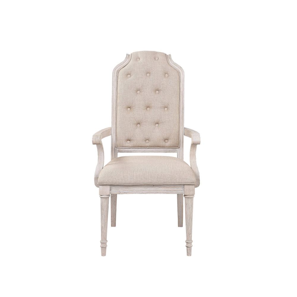 ACME Wynsor - Chair (Set of 2) - Fabric & Antique Champagne | Meri Furniture