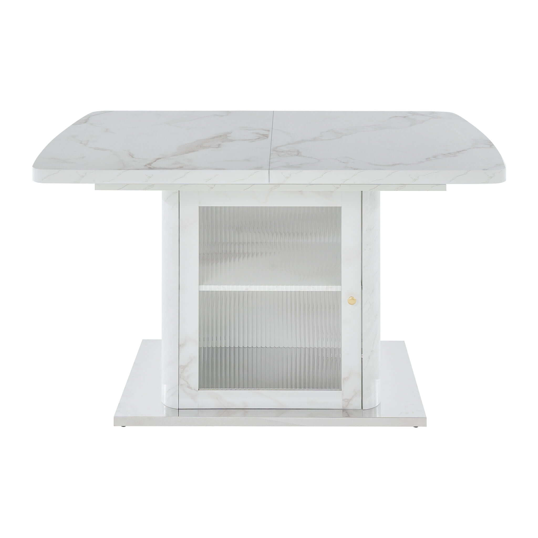 Modern Rectangle Dining Table With Stretchable Top, Storage Cabinet