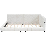 Upholstered Full Size Platform Bed With LED Belt And USB Ports - White