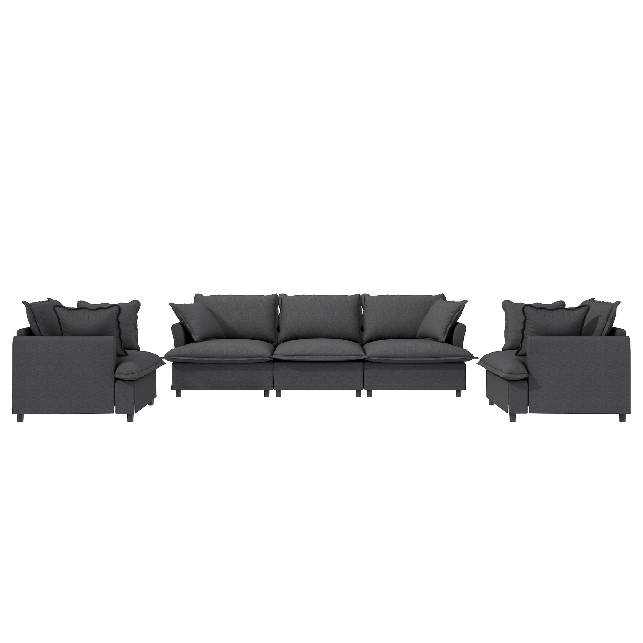 Living Room Set Modular Sectional Couch, Upholstered Sofa & Armchair & Movable Ottoman
