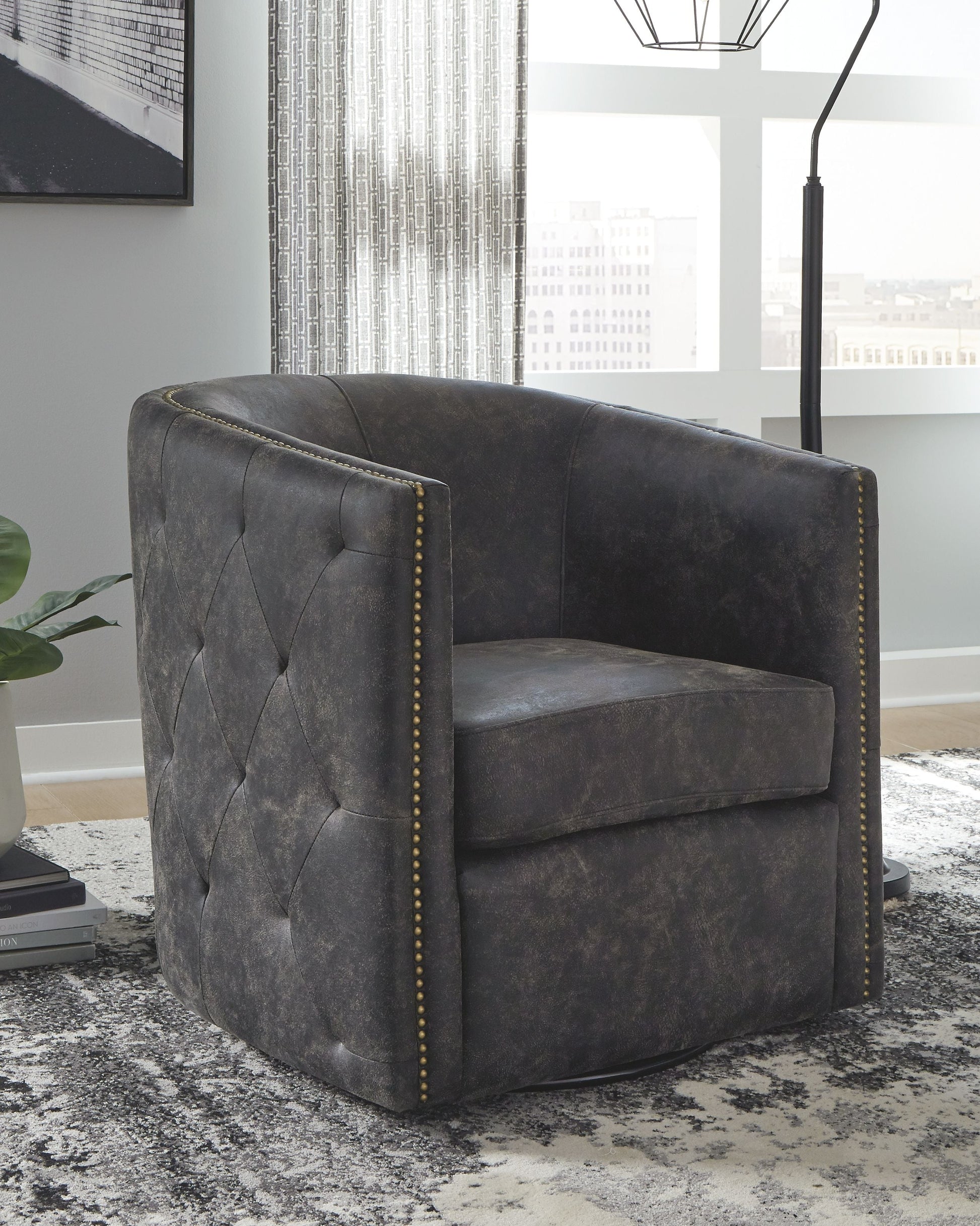 Ashley Furniture Brentlow - Distressed Black - Swivel Chair | Meri Furniture