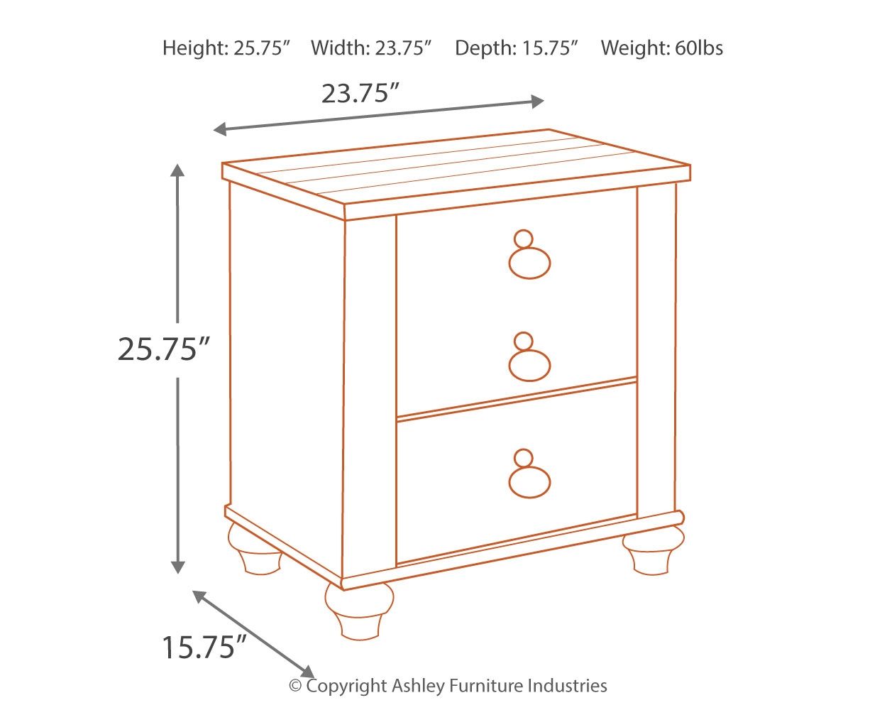Ashley Furniture Willowton - Brown / Beige / White - Two Drawer Night Stand | Meri Furniture