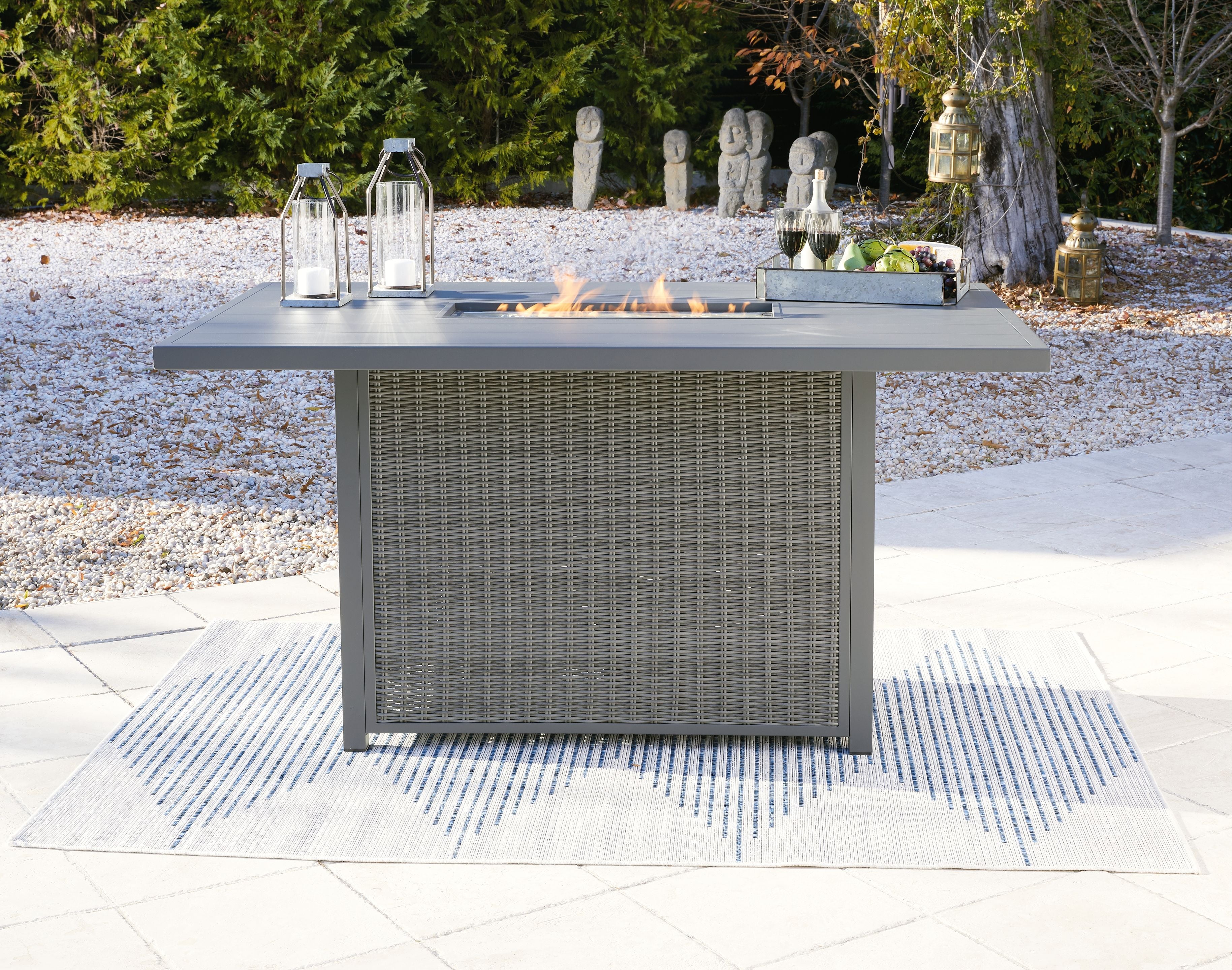 Signature Design by Ashley® Palazzo - Gray - Rect Bar Table W/Fire Pit | Meri Furniture
