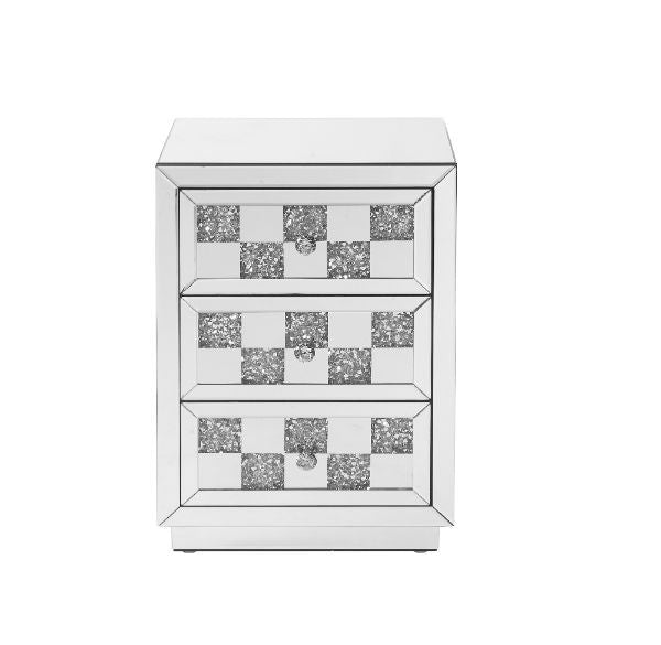 Noralie - 18" X 14" Accent Table With Faux Diamonds - Mirrored