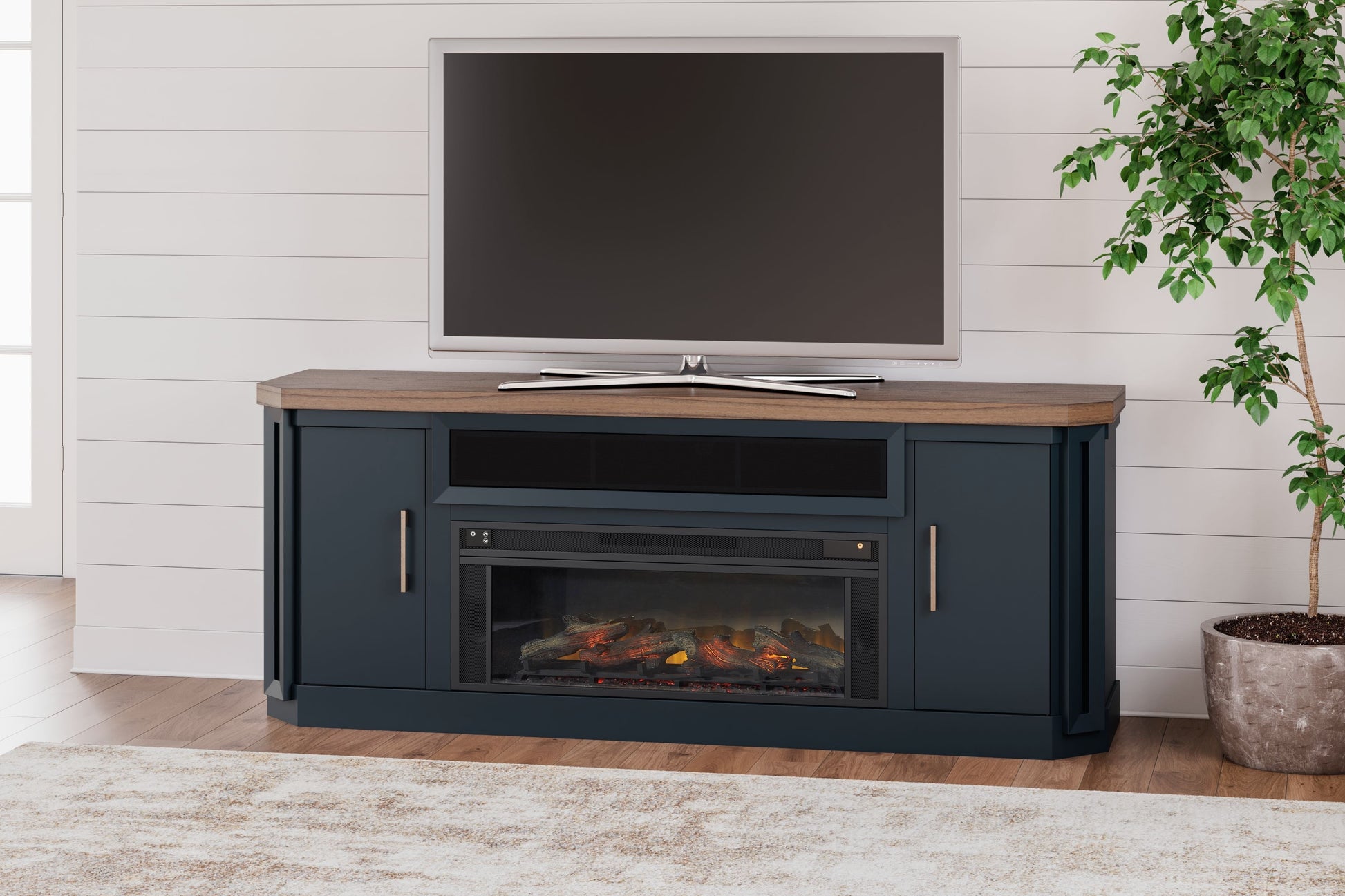 Signature Design by Ashley® Landocken - Two-tone - 83" TV Stand With Electric Fireplace | Meri Furniture