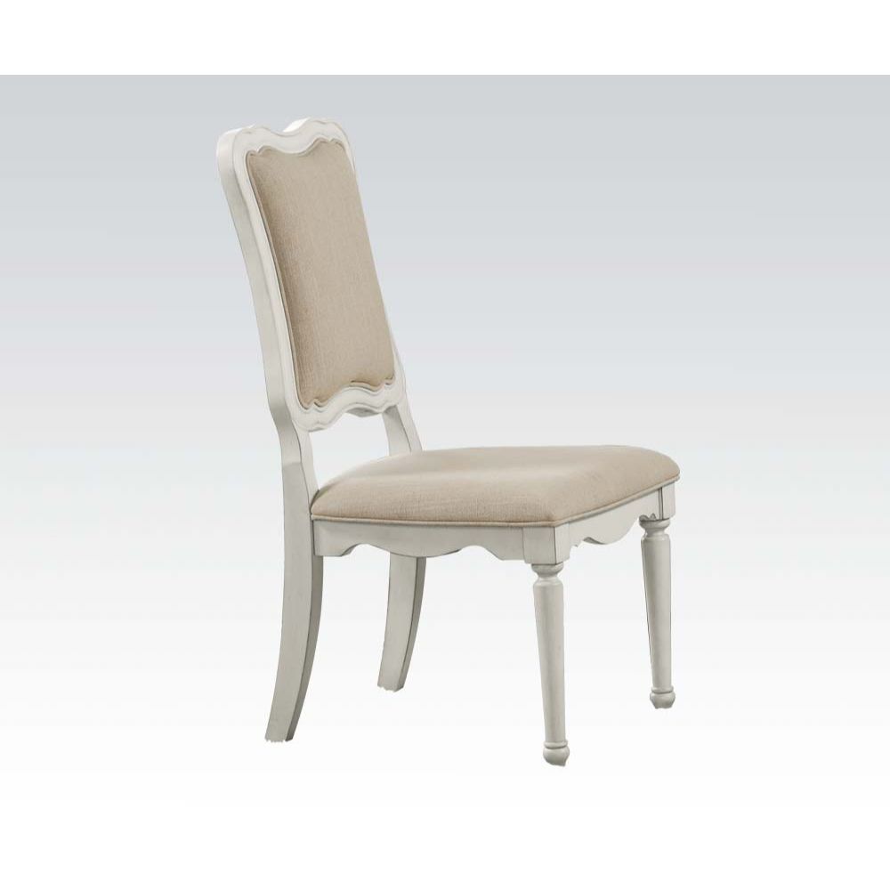 ACME Morre - Chair - Beige Linen & Antique White | Meri Furniture