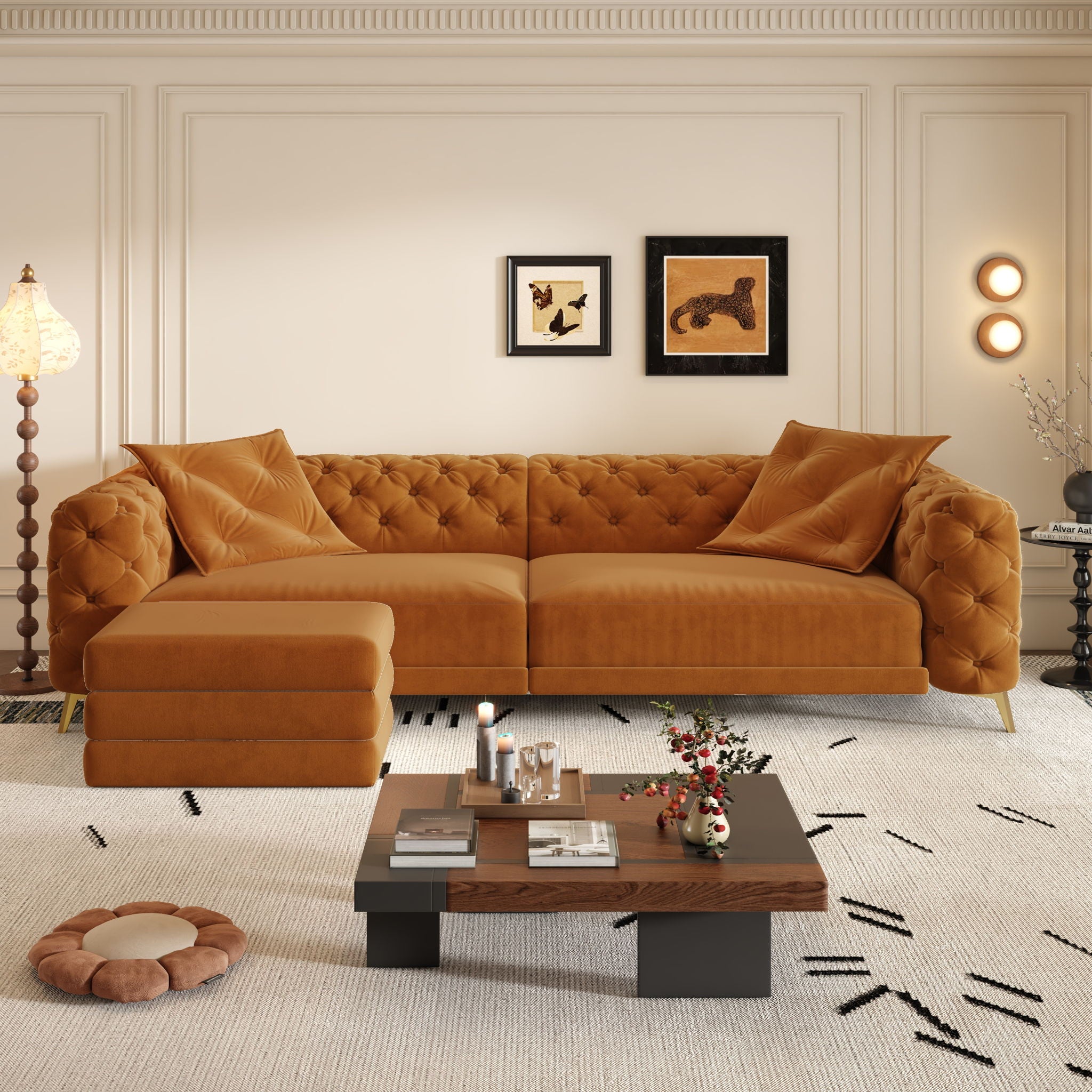 3 In 1 Convertible Sleeper, Deep Seat Pull Out Sofa Bed, Button Tufted