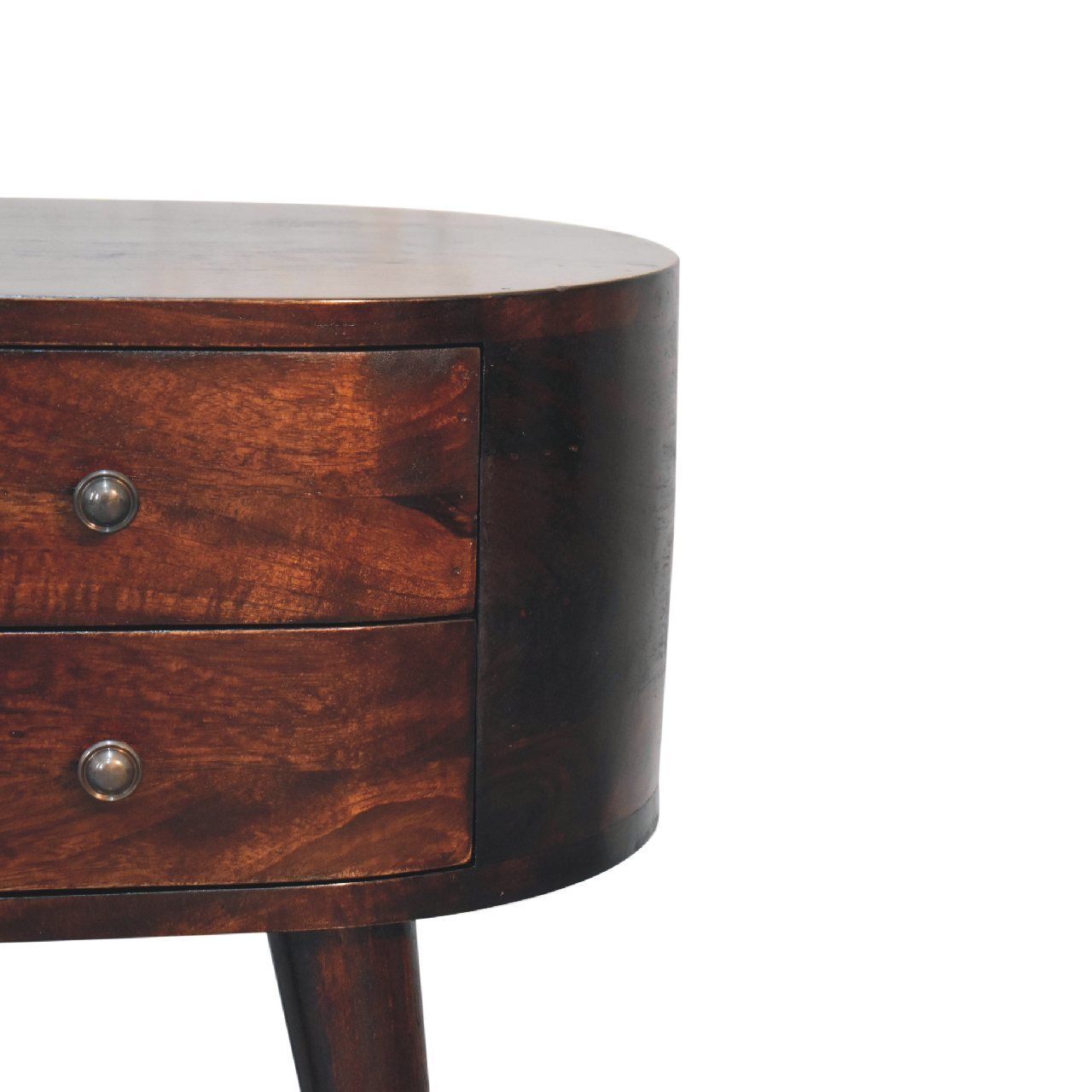 Rounded Wooden Bedside Table - Walnut