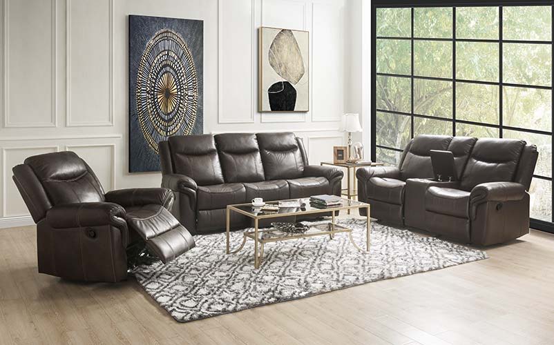 Lydia - Motion Loveseat With USB & Console - Brown Leather Aire
