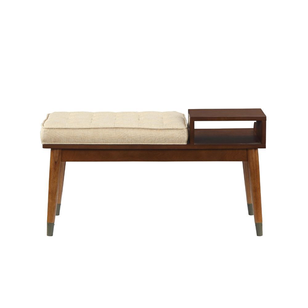 ACME Baptis - Bench - Beige Fabric & Walnut | Meri Furniture