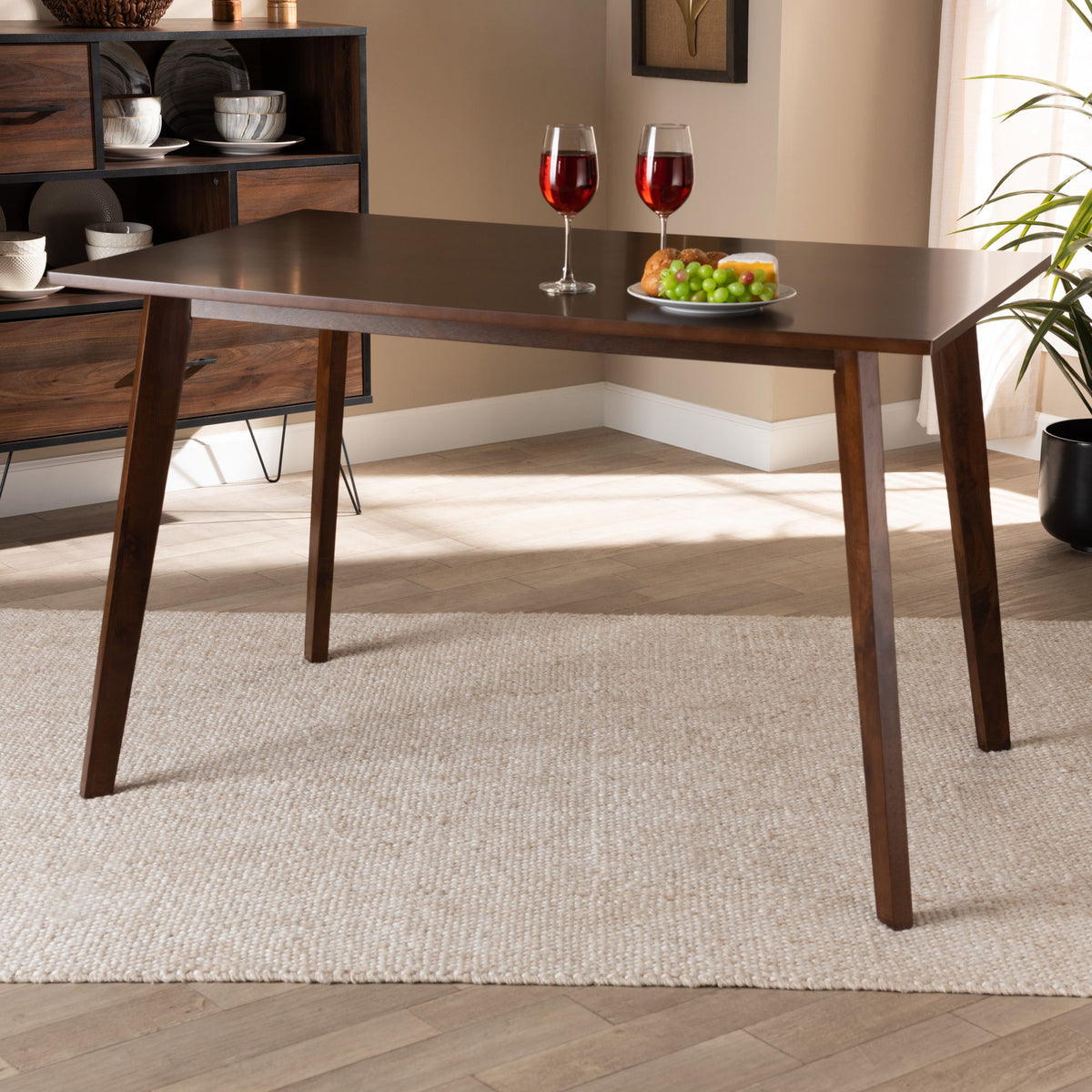 Britte Mid-Century Modern Transitional Walnut Brown Finished Rectangular Wood Dining Table