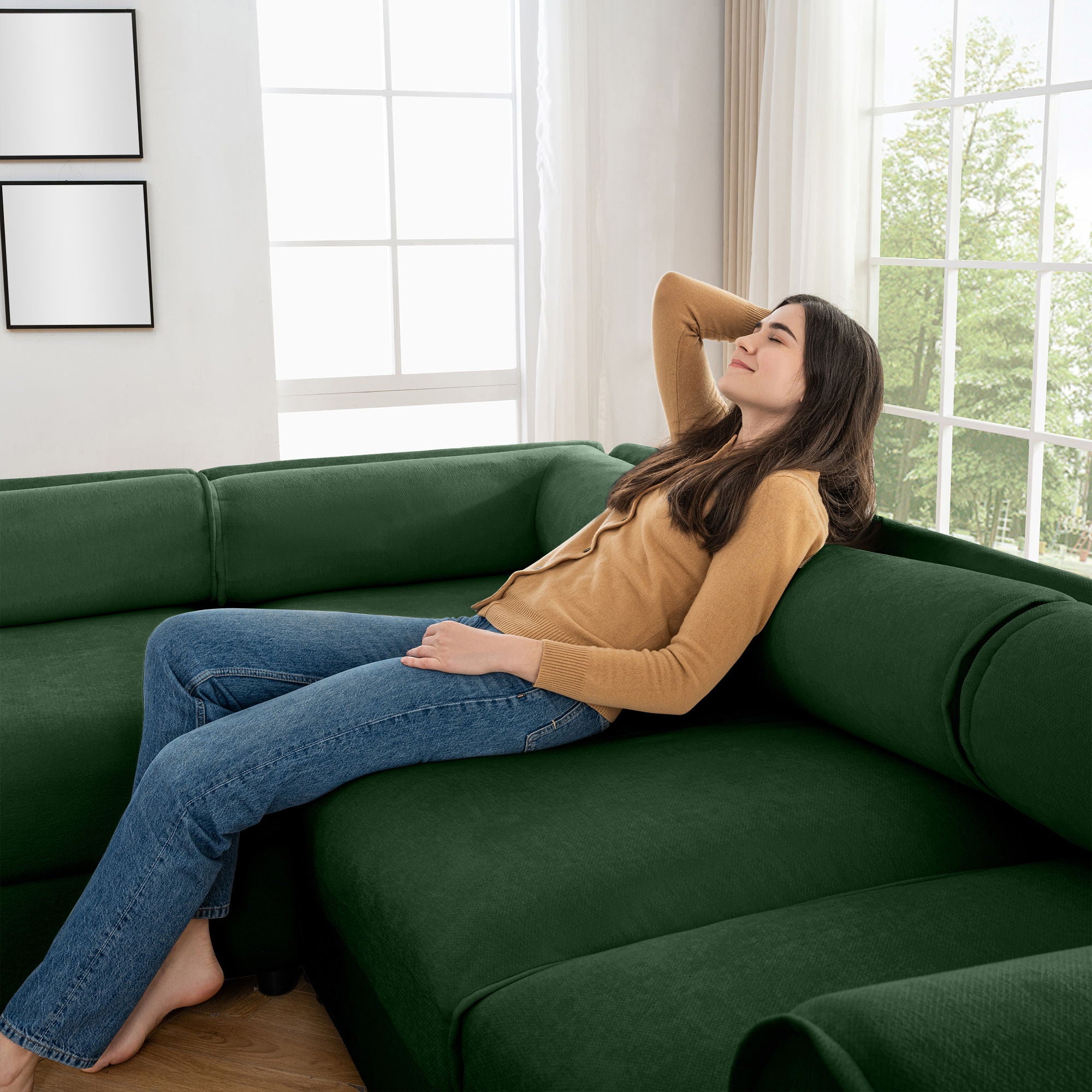 Stylish Chenille Sofa With Storage Seat And Cylindrical Backrest