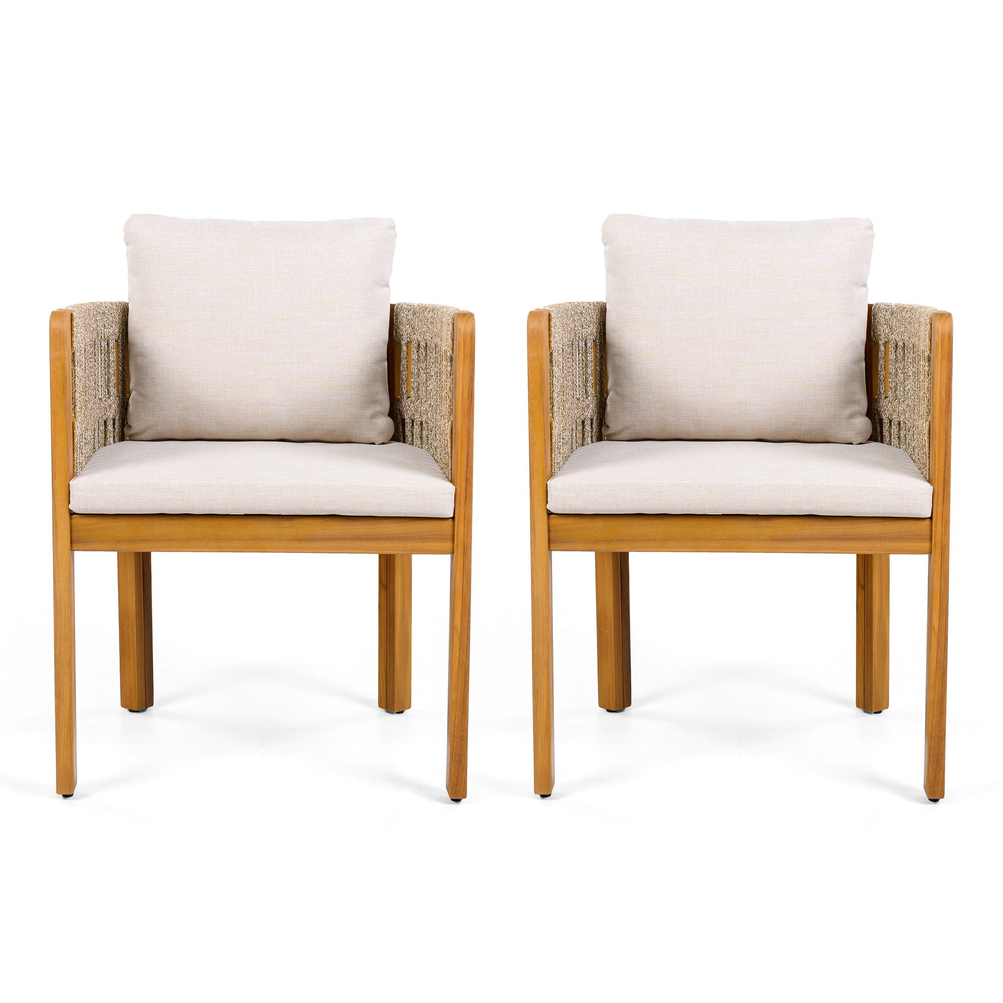Outdoor Dining Chairs With Mix Rope Handles (Set of 2)