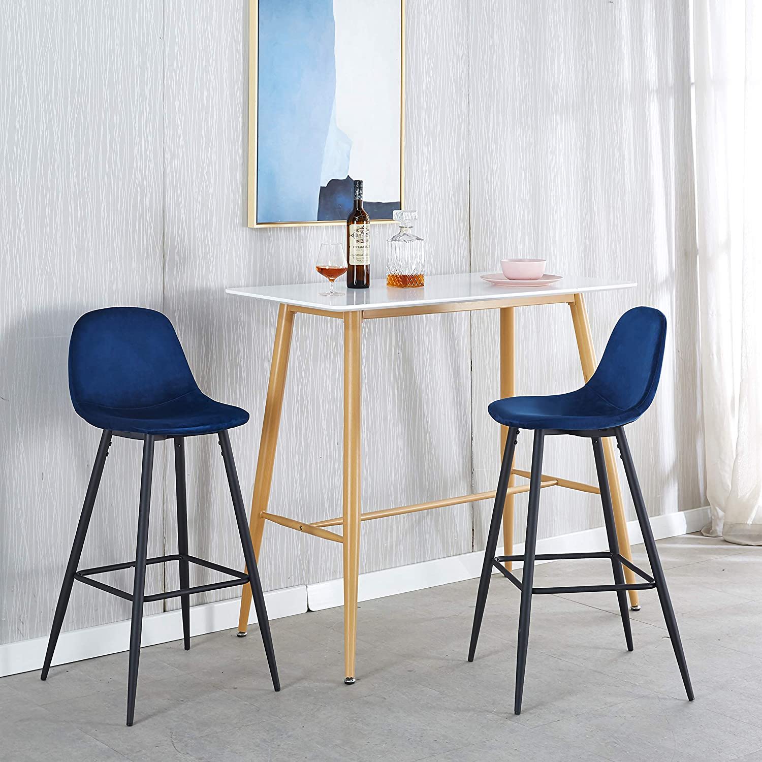 Velvet Barstool With Back (Set of 2)