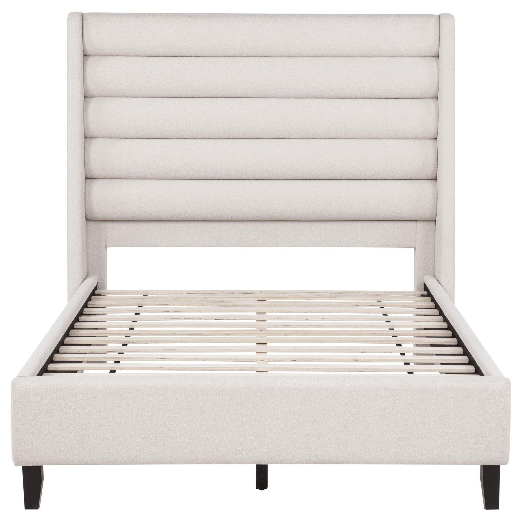 Leslie Upholstered Tufted Full Wingback Platform Bed Beige