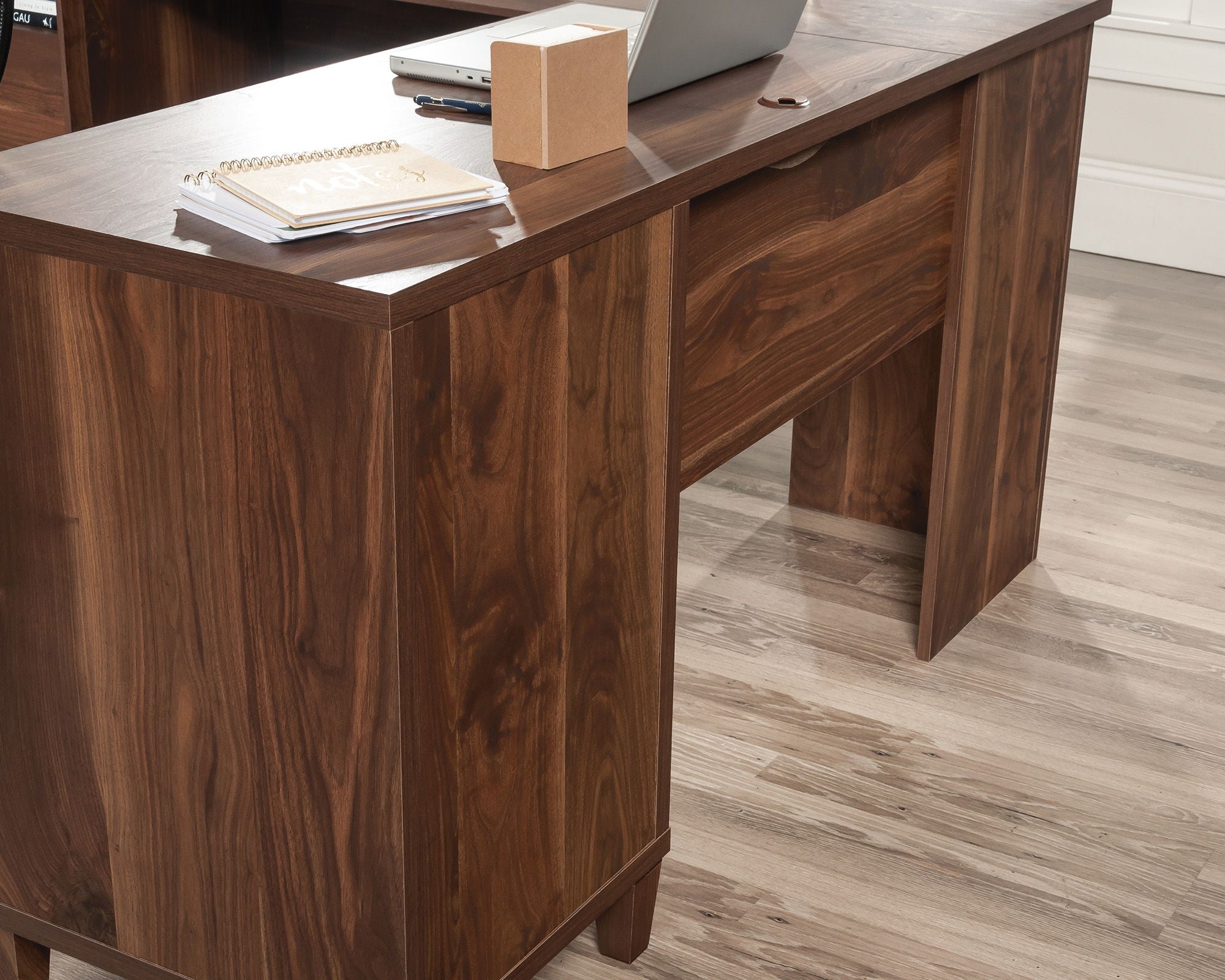 L-Shaped Home Office Desk in Grand Walnut