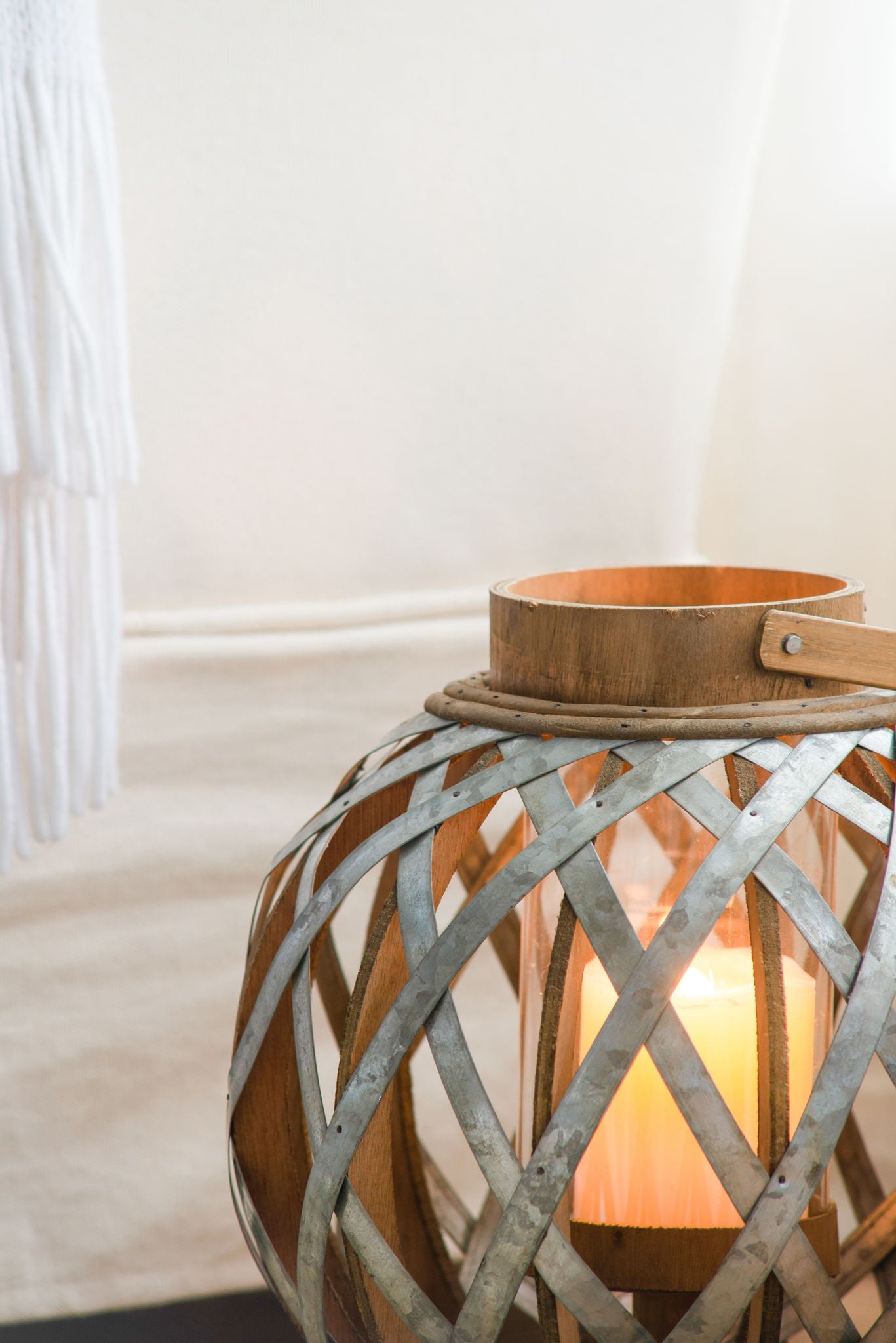 Decorative Lantern With Handle, Wooden Lantern For Indoor Outdoor, Home Garden, Wedding - Silver