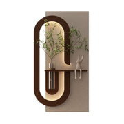 Adjustable LED Sandstone Wall Decor With Simulated Plants 3D Art Sculpture, Glass Vase & Rabbit Statue, Remote Control - Light Coffee