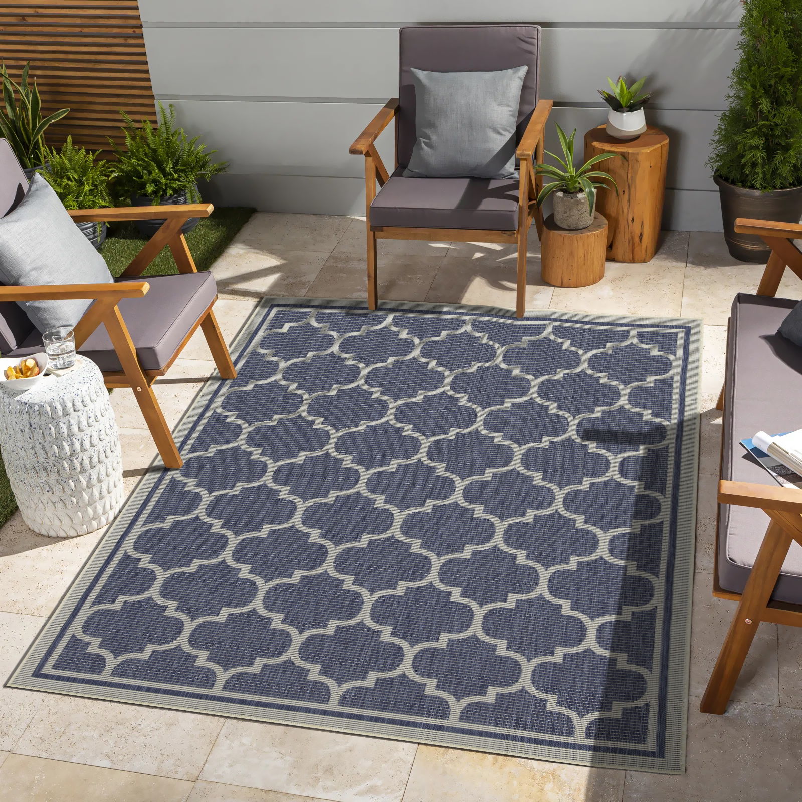 Sunshine - 5'3" X 7'3" Indoor, Outdoor Area Rug Polypropylene - Blue