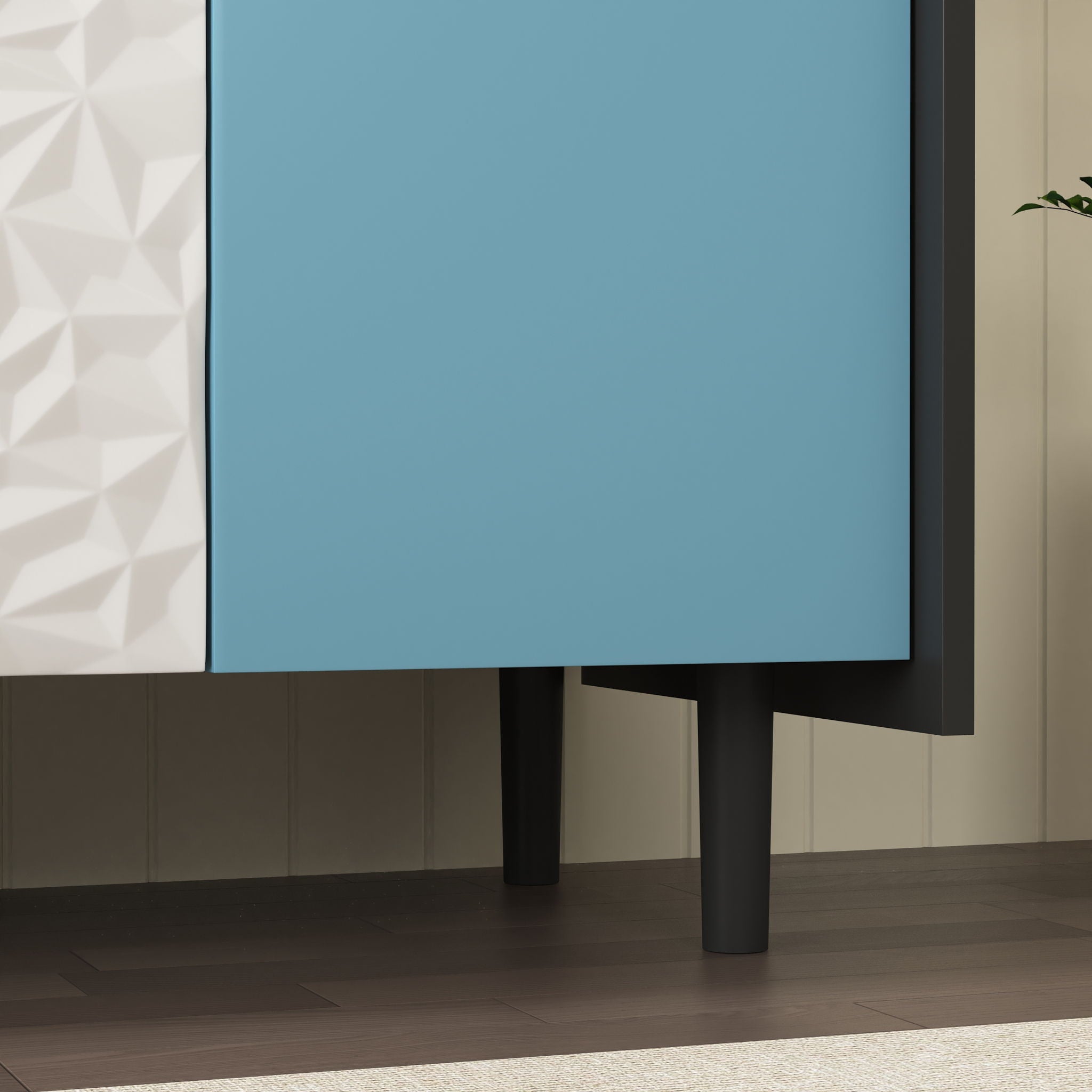 Modern Sideboard Buffet Cabinet With Red Doors And Unique Panel Styling