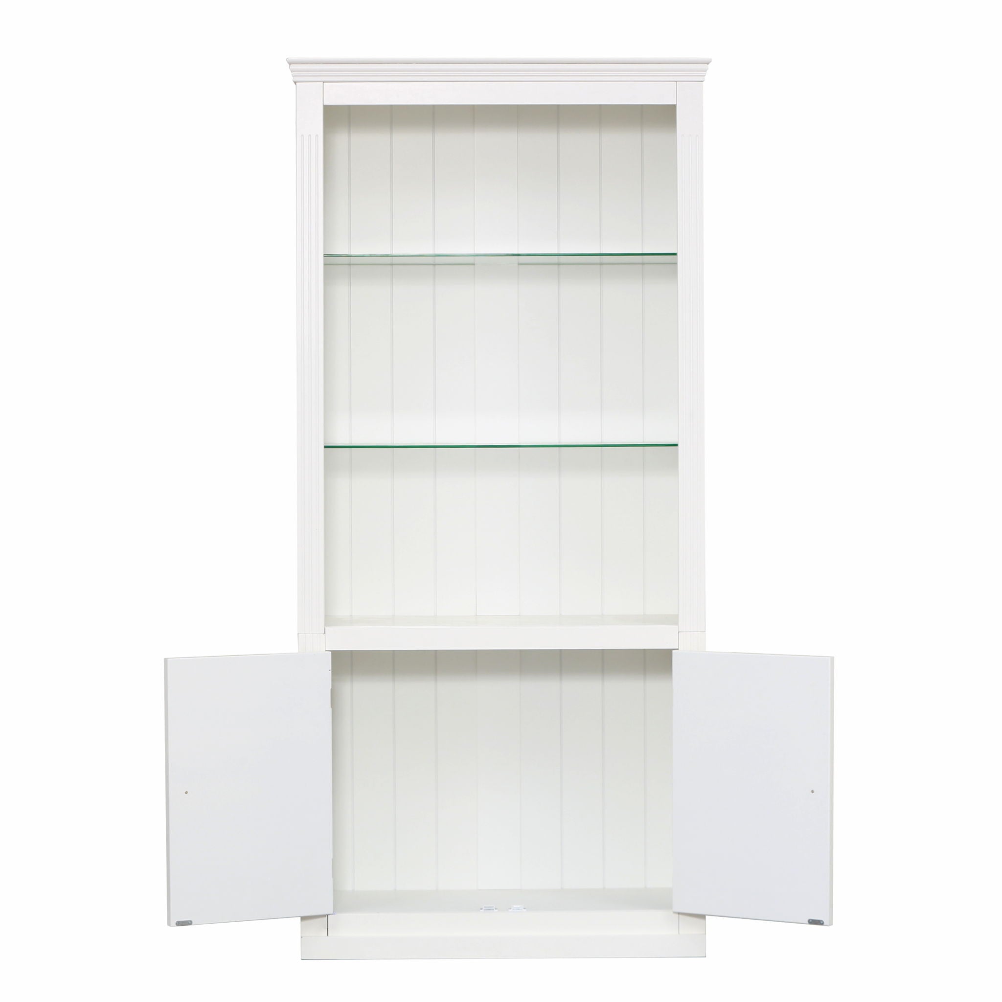 Retro Style Display Bookcase With Adjustable LED Ceiling Light And Tempered Glass Shelves - White