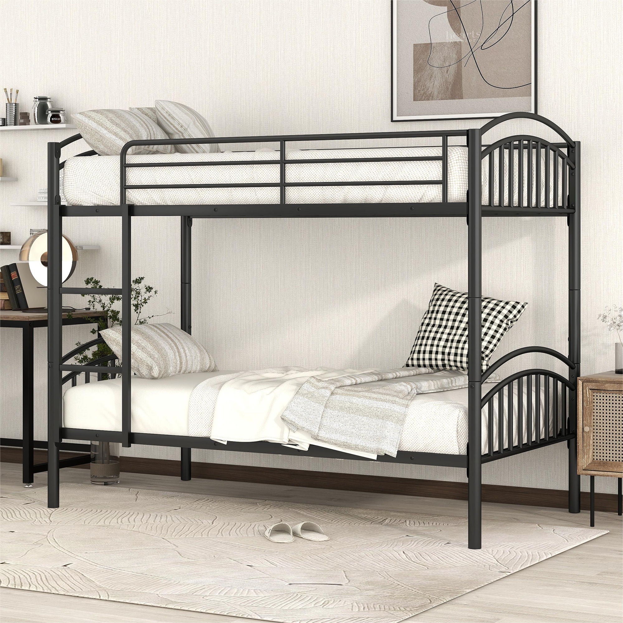 Twin Over Twin Bunk Bed, Divided Into Two Beds - Black