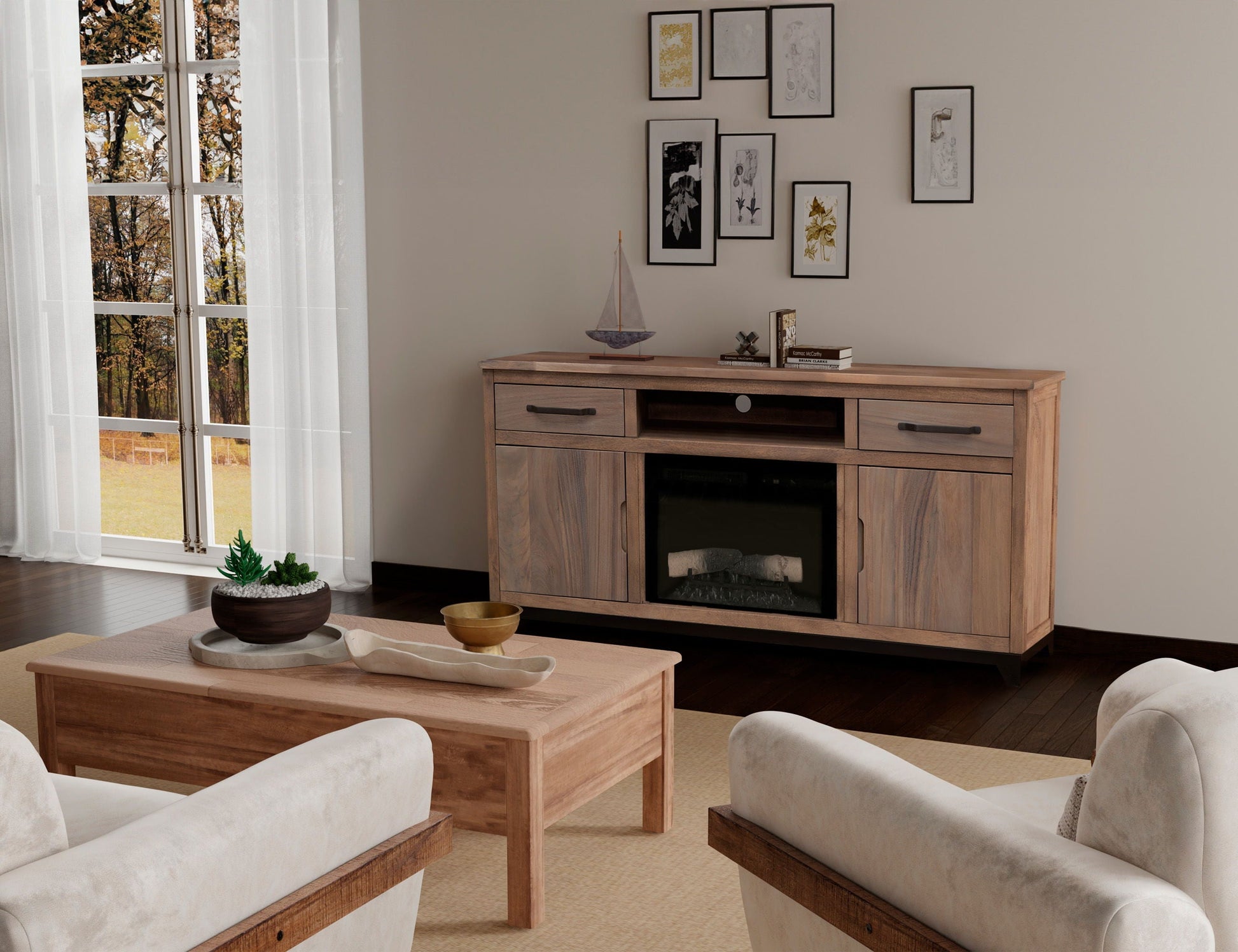 International Furniture Direct Natural Parota - 70" Electric Fireplace - Dark Brown | Meri Furniture