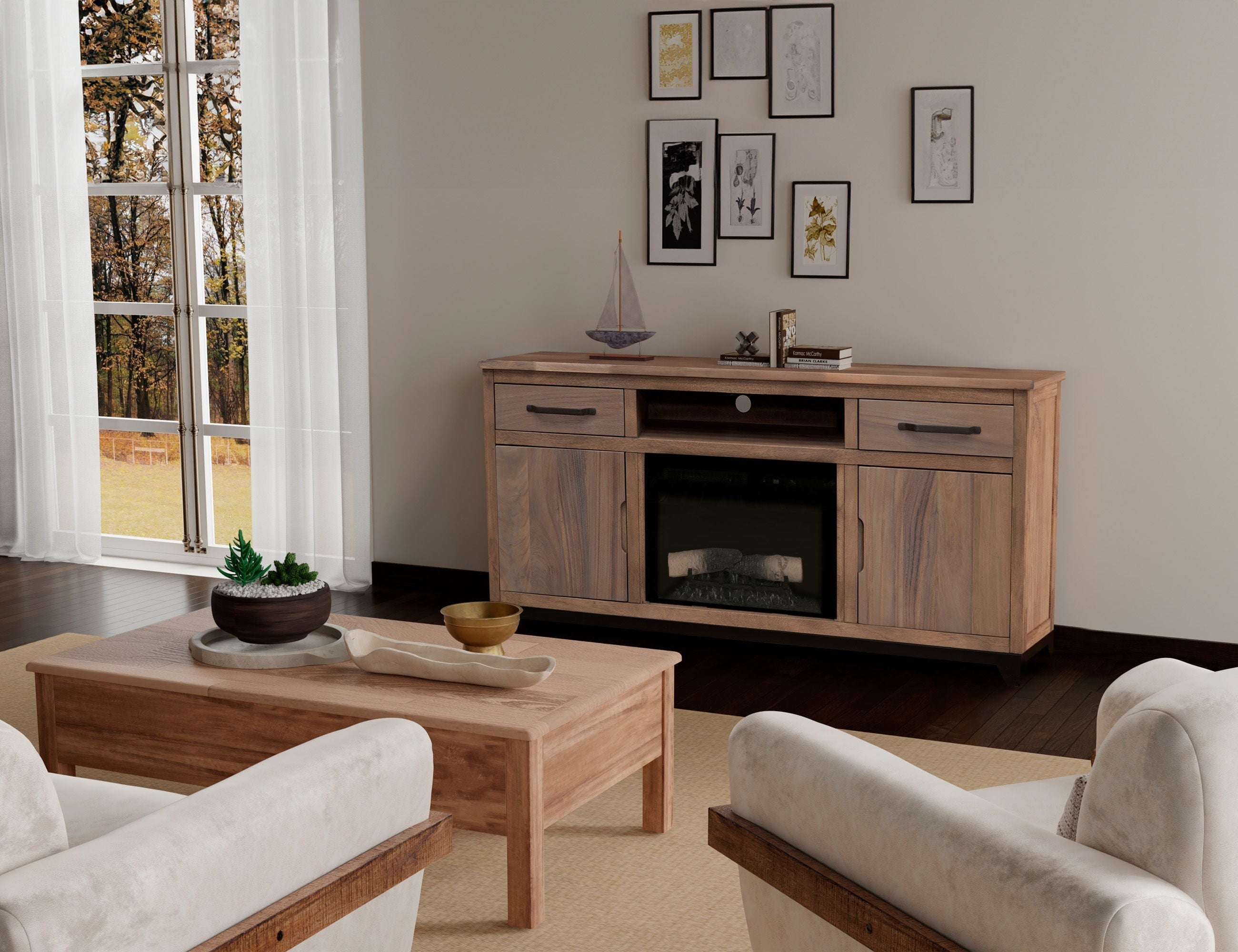 International Furniture Direct Natural Parota - 70" Electric Fireplace - Dark Brown | Meri Furniture