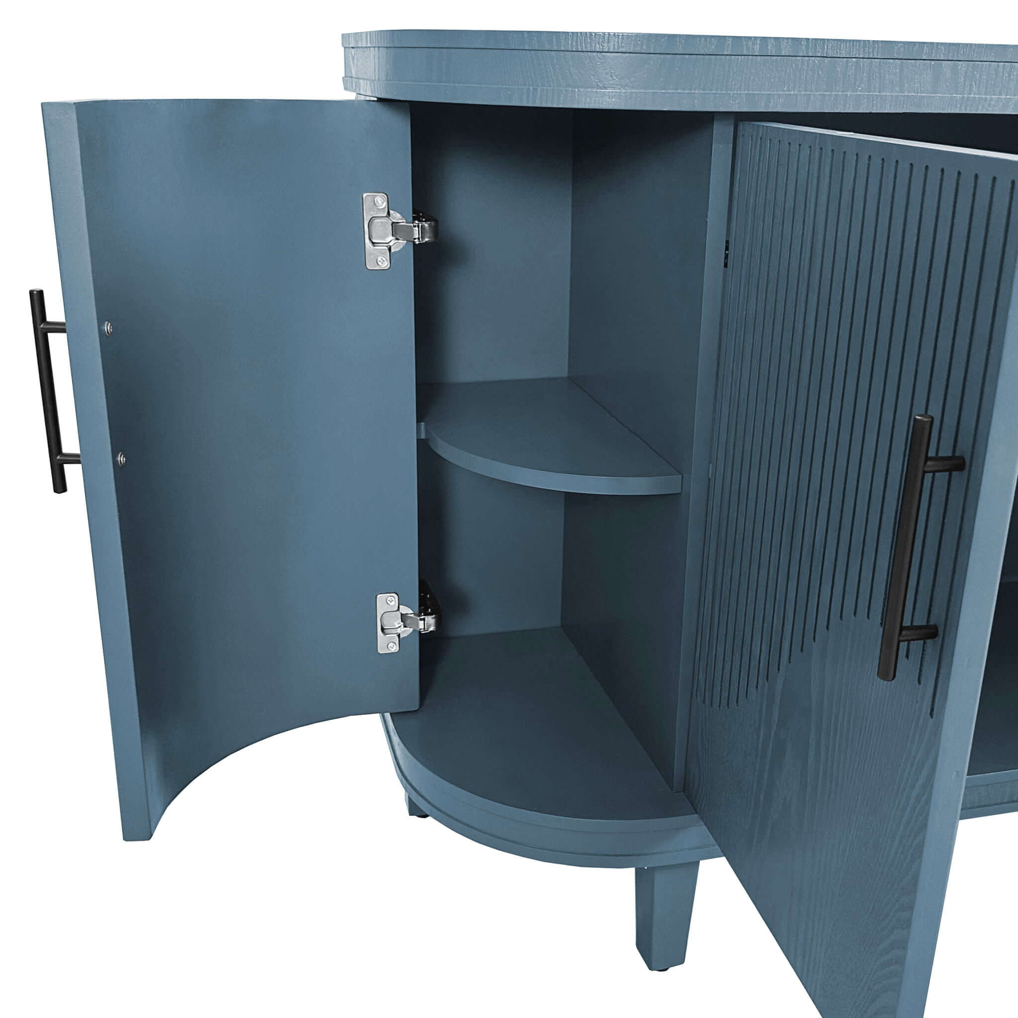 Curved Sideboard Wooden Console Table With 4 Doors And Adjustable Shelves For Living Room - Blue