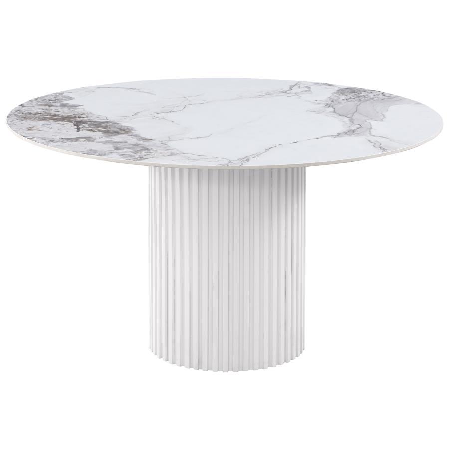 Coaster Fine Furniture Acadia - Round Sintered Stone Top Dining Table - White | Meri Furniture