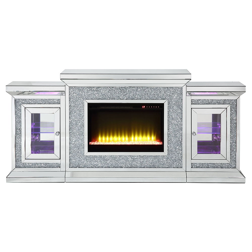 Noralie - 81" Fireplace With LED - Mirrored & Faux Diamonds