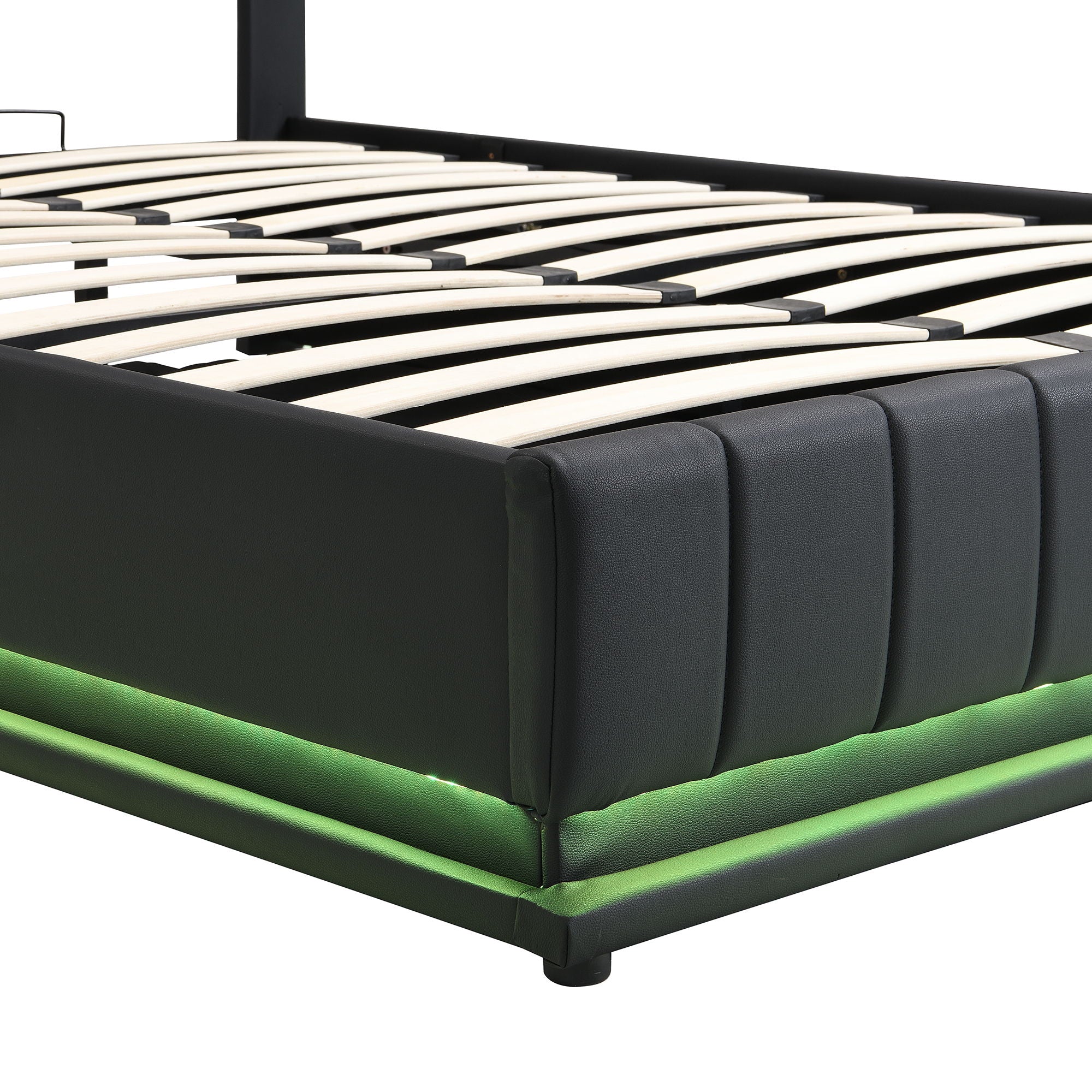 Upholstered Bed With Hydraulic Storage System And LED Light, With Sockets And USB Ports