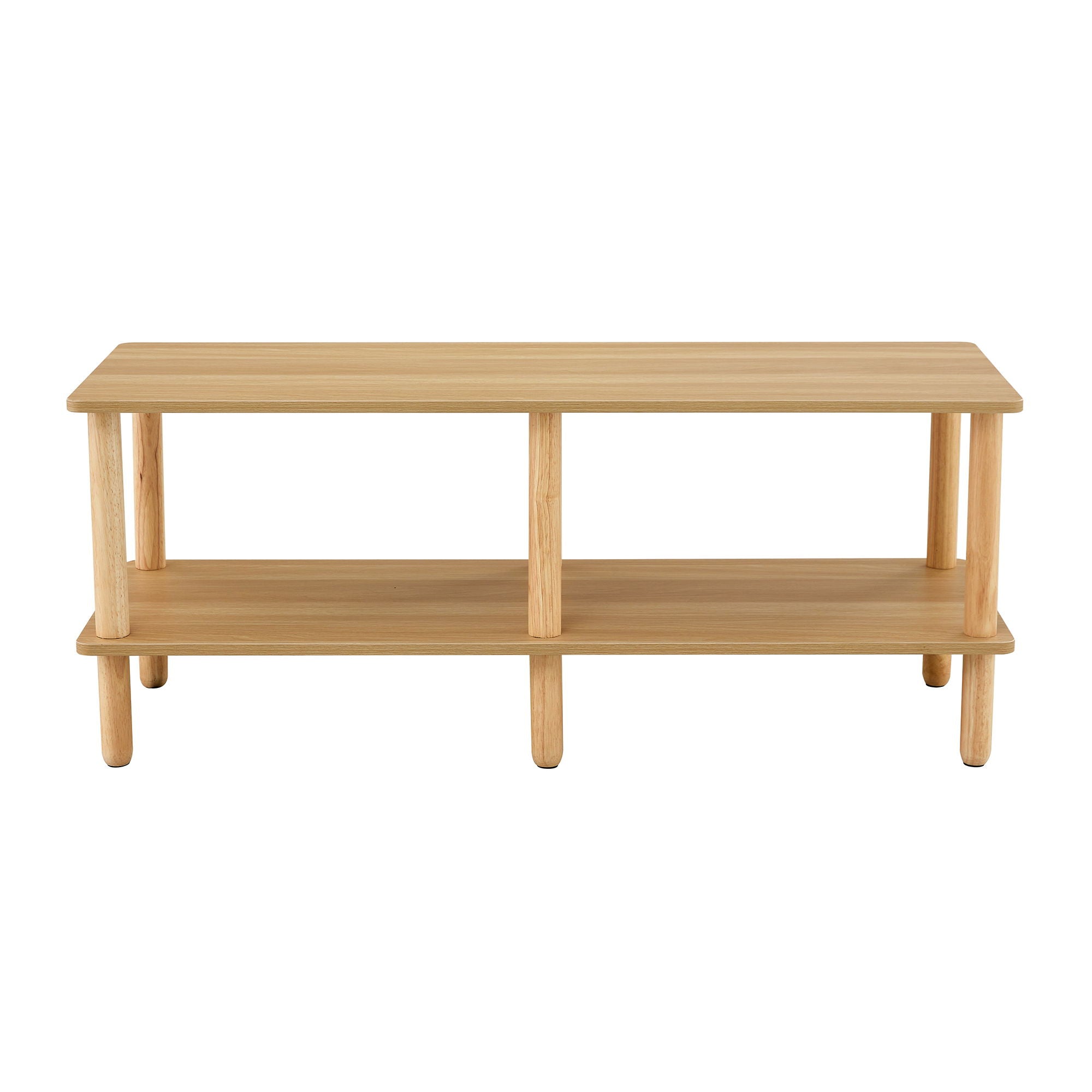 Modern Double Deck TV Cabinet With Open Storage Shelf, Rounded Legs