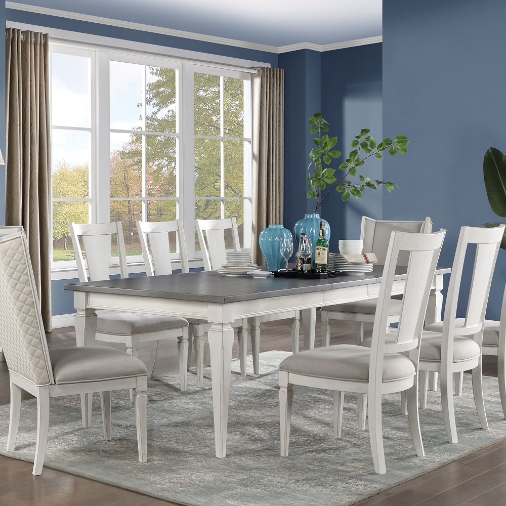 ACME Katia - Dining Table With Leaf - Rustic Gray & Weathered White | Meri Furniture