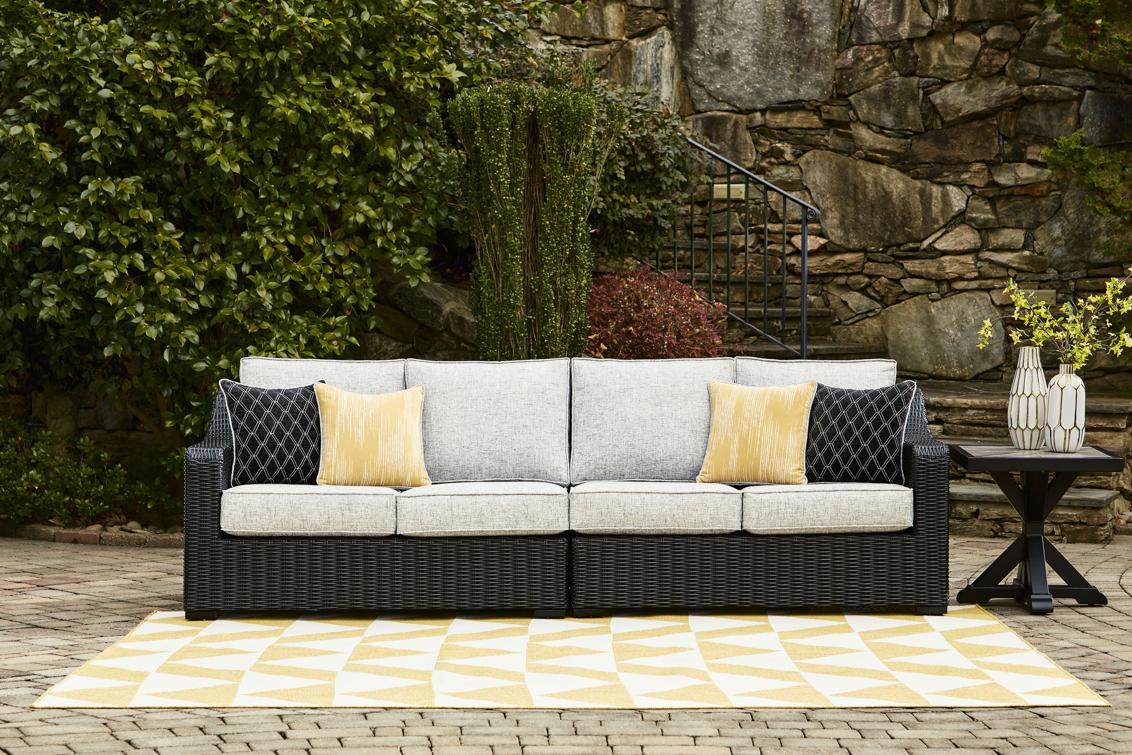 Signature Design by Ashley® Beachcroft - Black / Light Gray - 2-Piece Outdoor Loveseat With Cushion | Meri Furniture