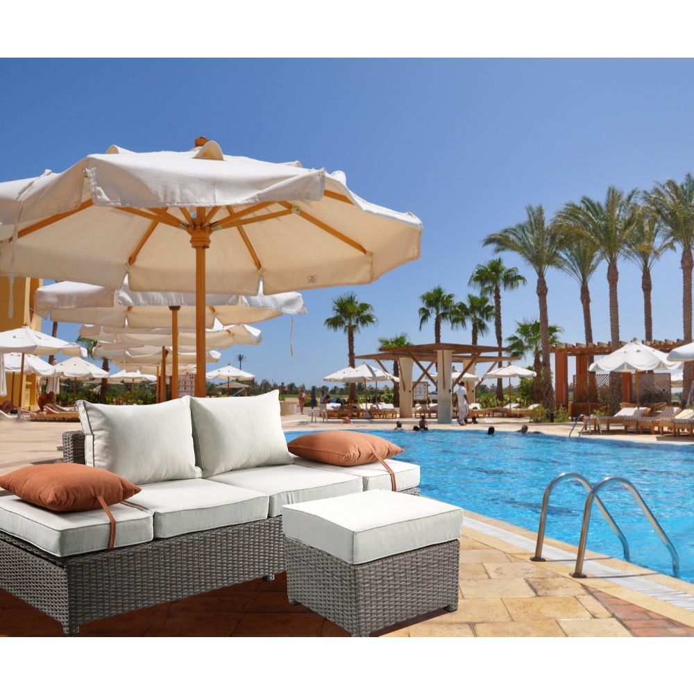 ACME Salena - Patio Sofa & Ottoman - Beige Fabric & Gray Wicker - 26" | Meri Furniture