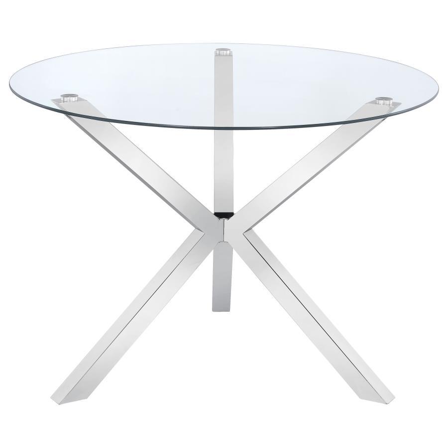 Coaster Fine Furniture Vance - Round Glass Top Asterisk Dining Table - Chrome | Meri Furniture
