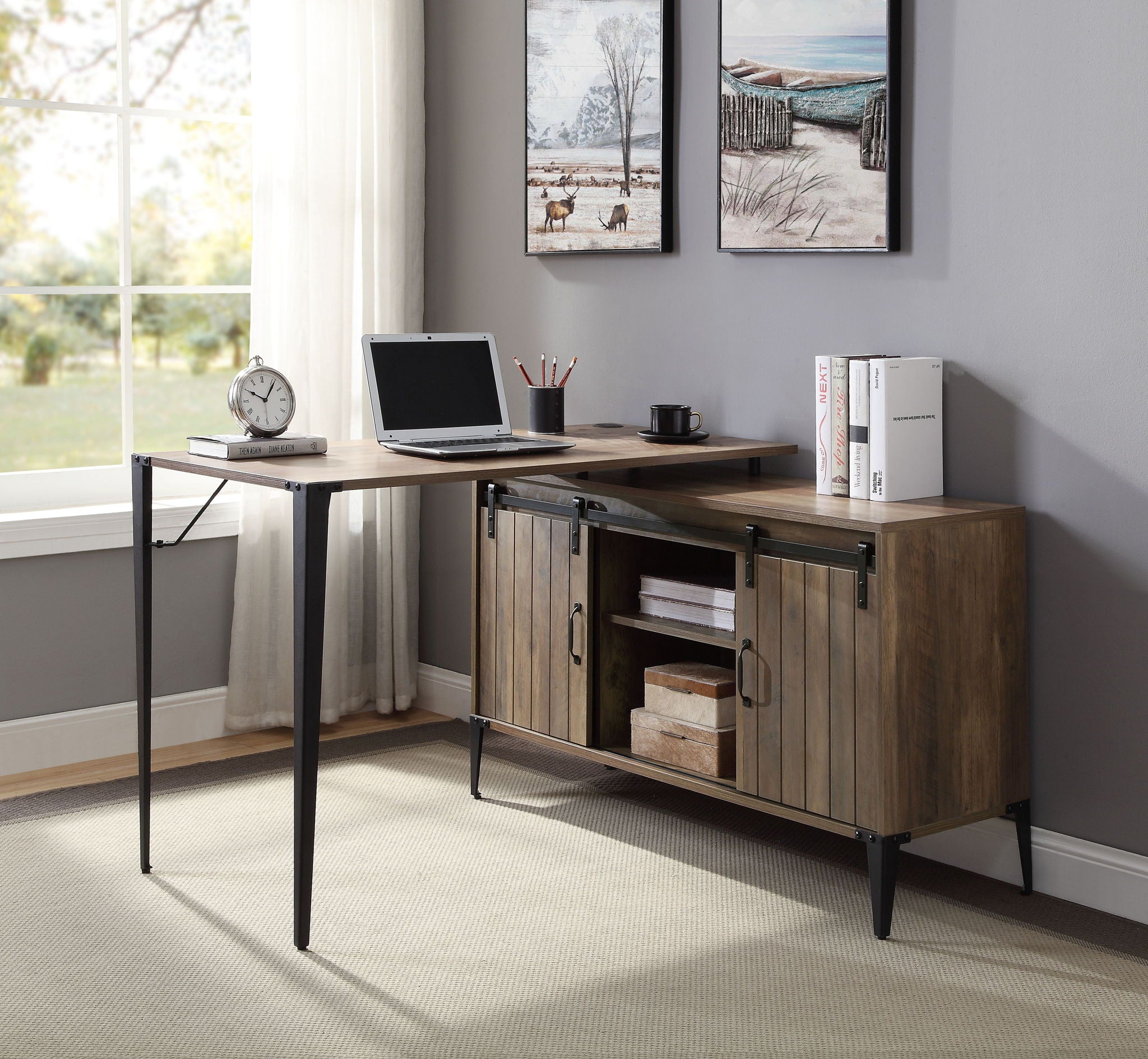 Zakwani - 48" Writing Desk With USB - Rustic Oak & Black