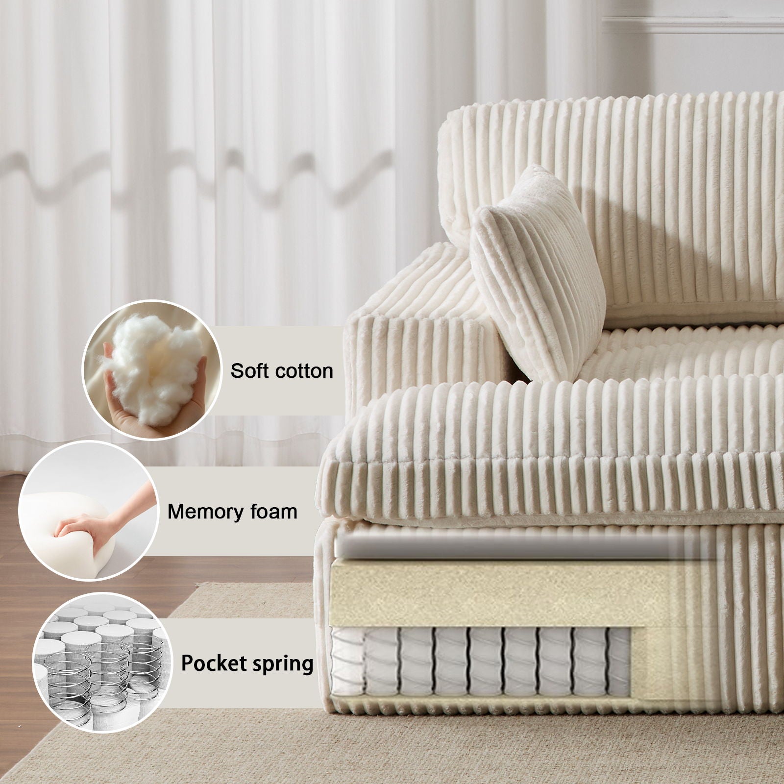 Double Chaise Lounge Chair, Oversized Upholstered Sleeper Cloud Couch