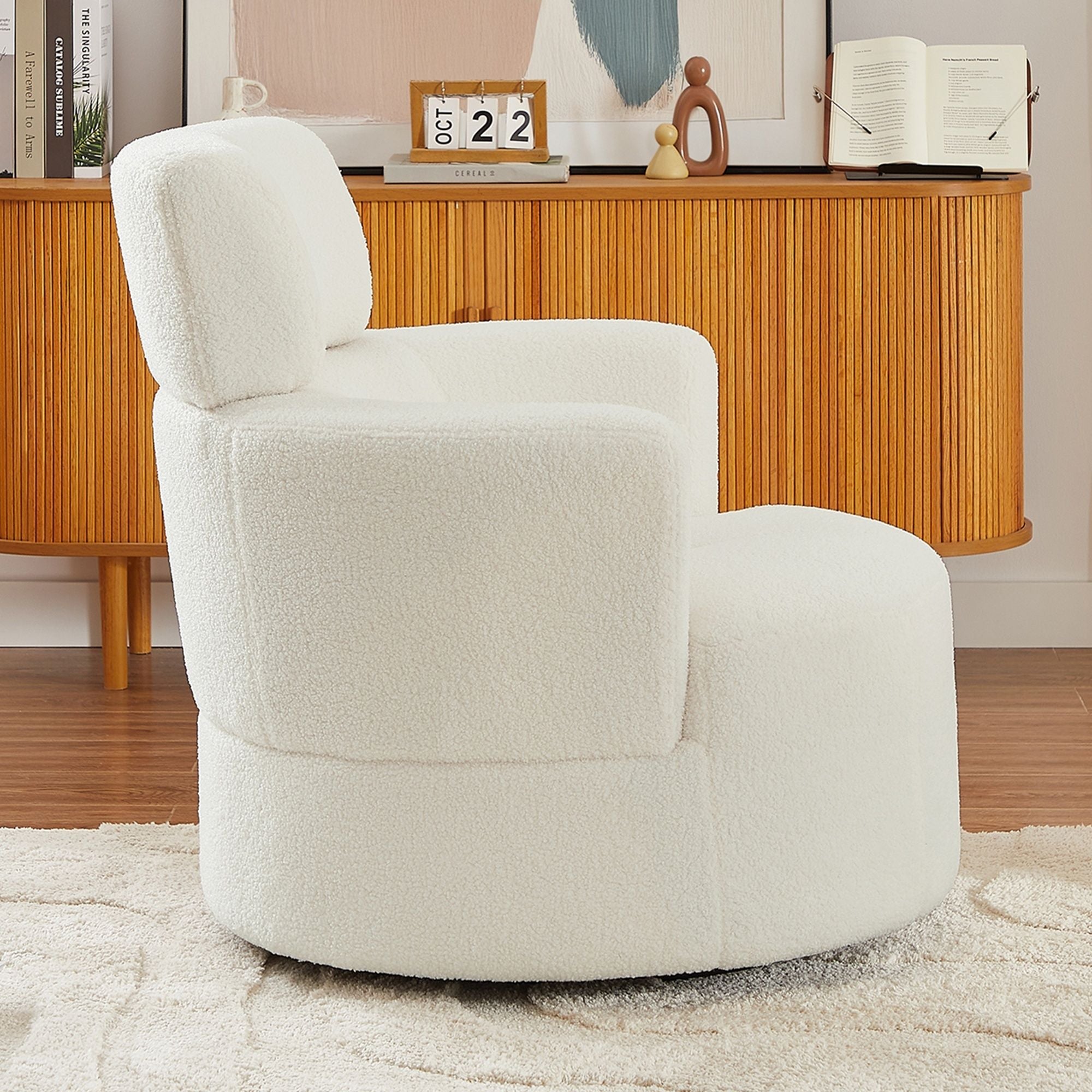 360° Swivel Chair Upholstered Accent Barrel Chair With Adjustable Headrest
